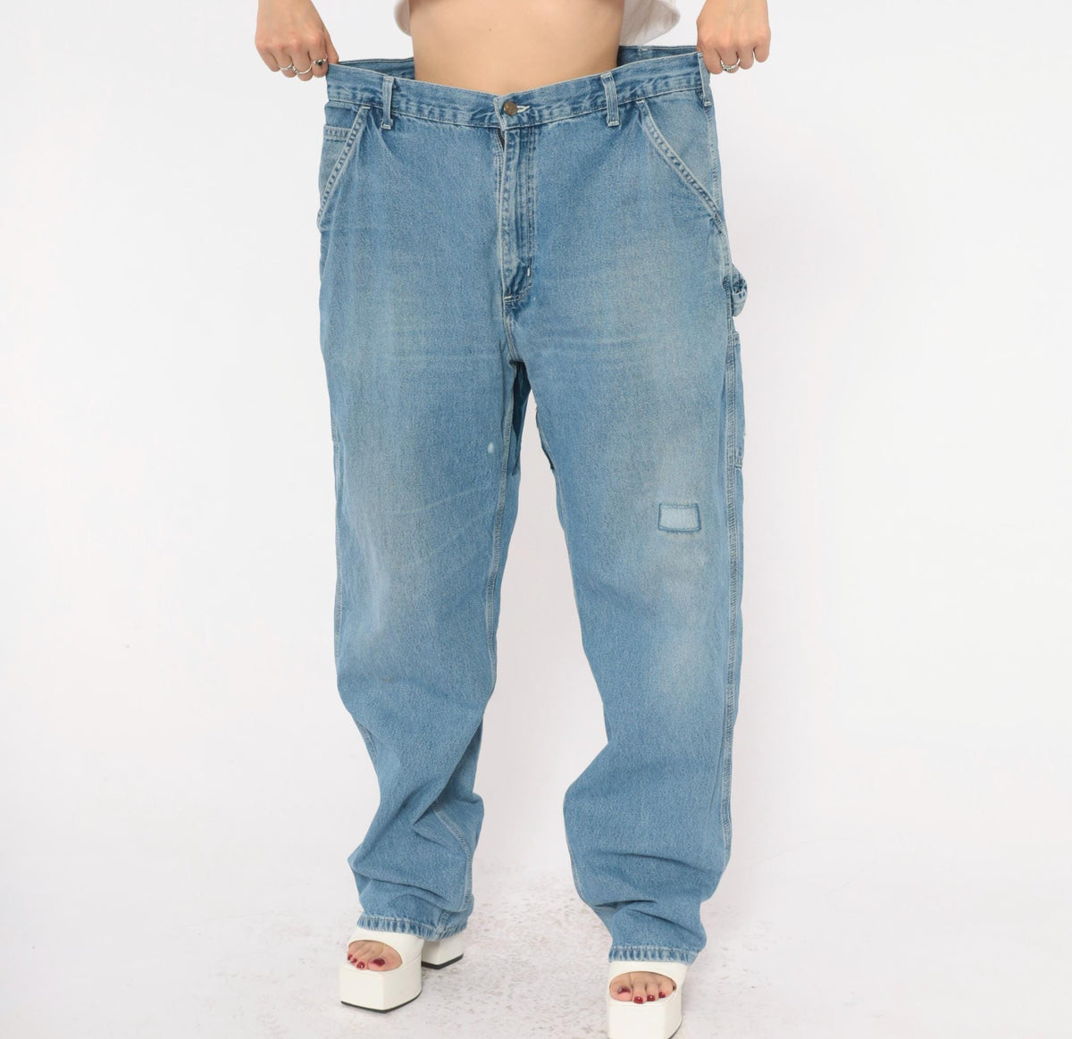 Carhartt Carpenter Jeans Y2K Light Wash Denim Straight Leg Hammer Loop 38x34