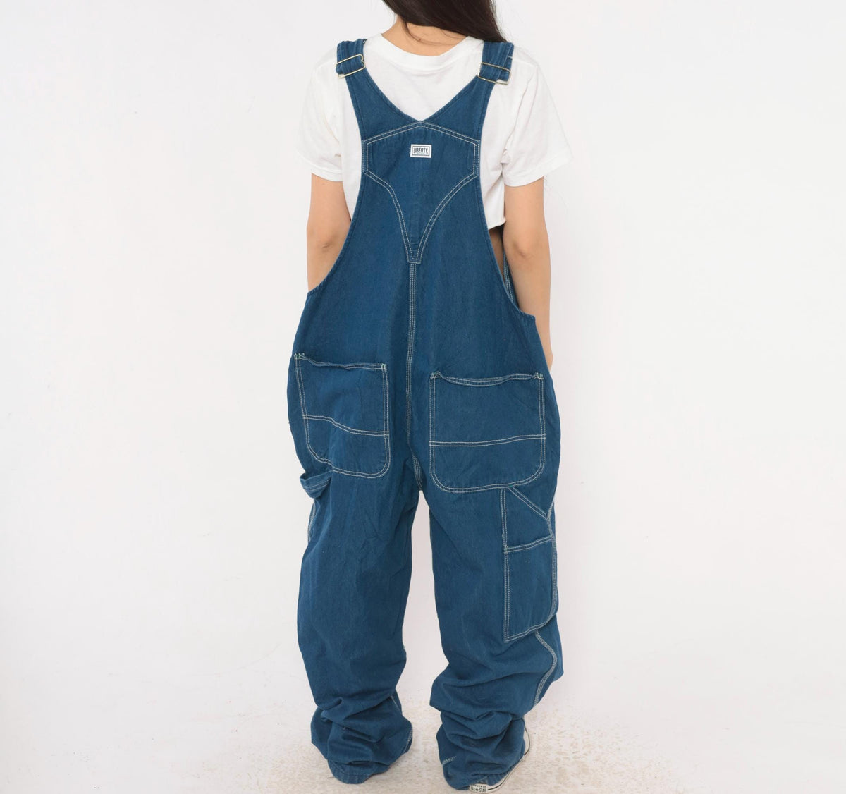 Y2K Liberty Blue Denim Bib Overalls Cotton Wide Leg Carpenter Unisex Extra Large XXL