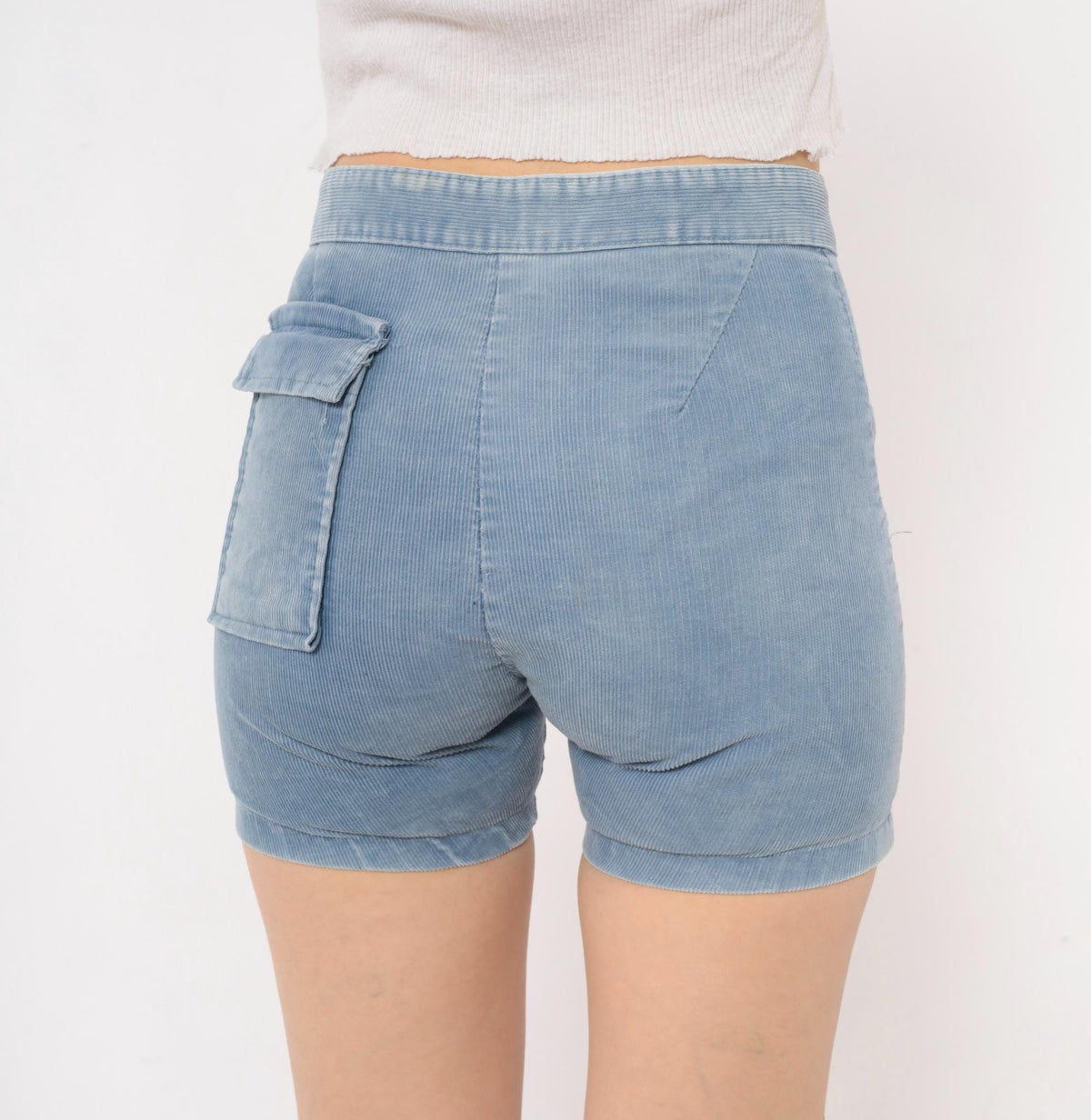 80s Towncraft Light Blue Corduroy Shorts High Waisted Cuffed Cotton Extra Small XS