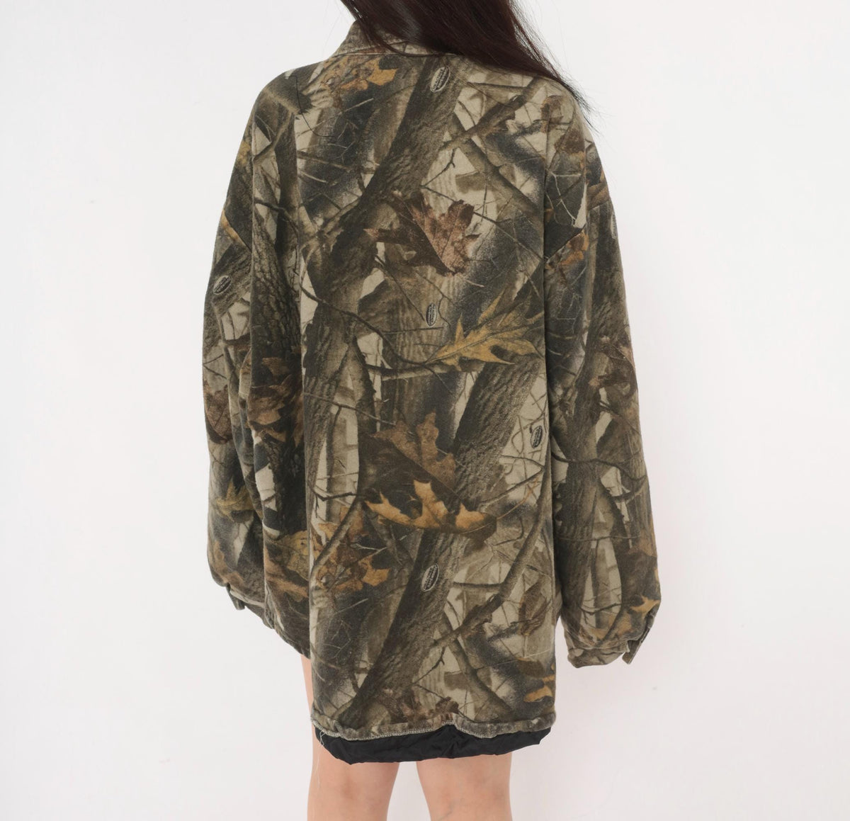 90s Realtree Camo Button Shirt Grey Brown Tree Leaf Print Shacket XXL
