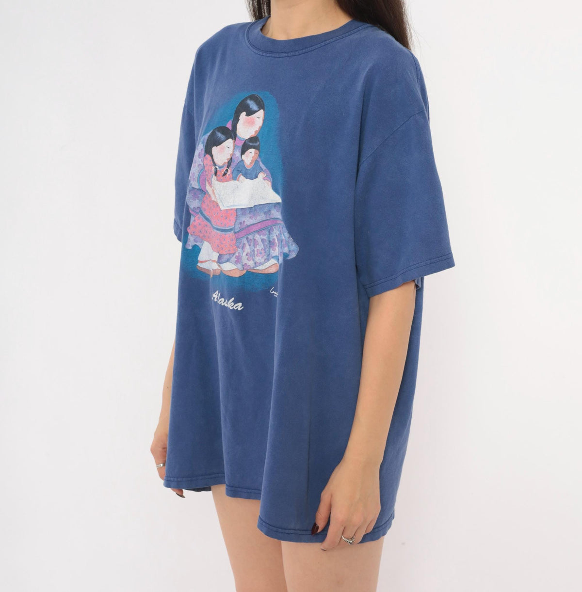 90s Anvil Alaska Graphic Tee Cobalt Blue Cotton Faded Print Extra Large