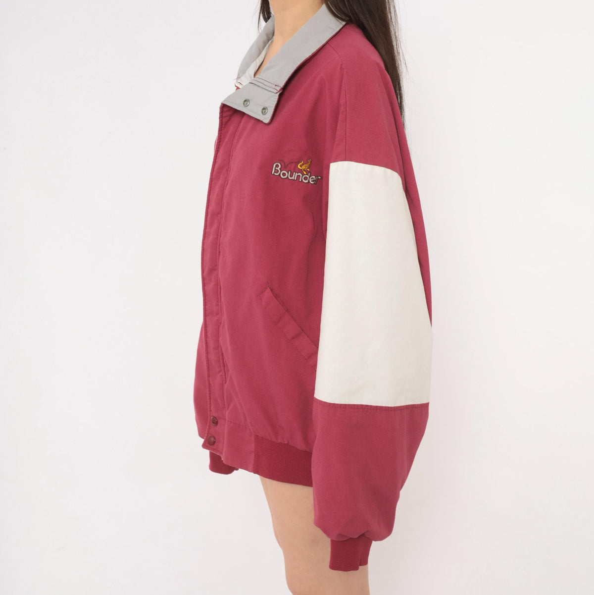 80s Dunbrooke Burgundy Bomber Jacket White Color Block Sleeves Extra Large XL