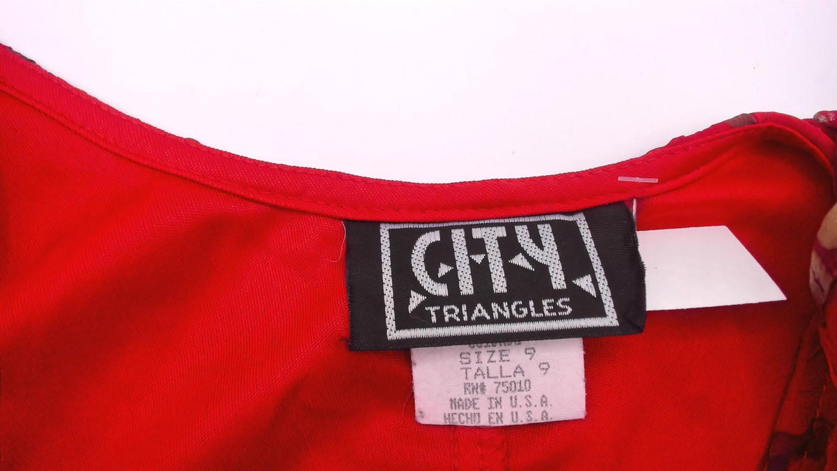90s City Triangles Red Floral Dress Knee Length Sleeveless Small S