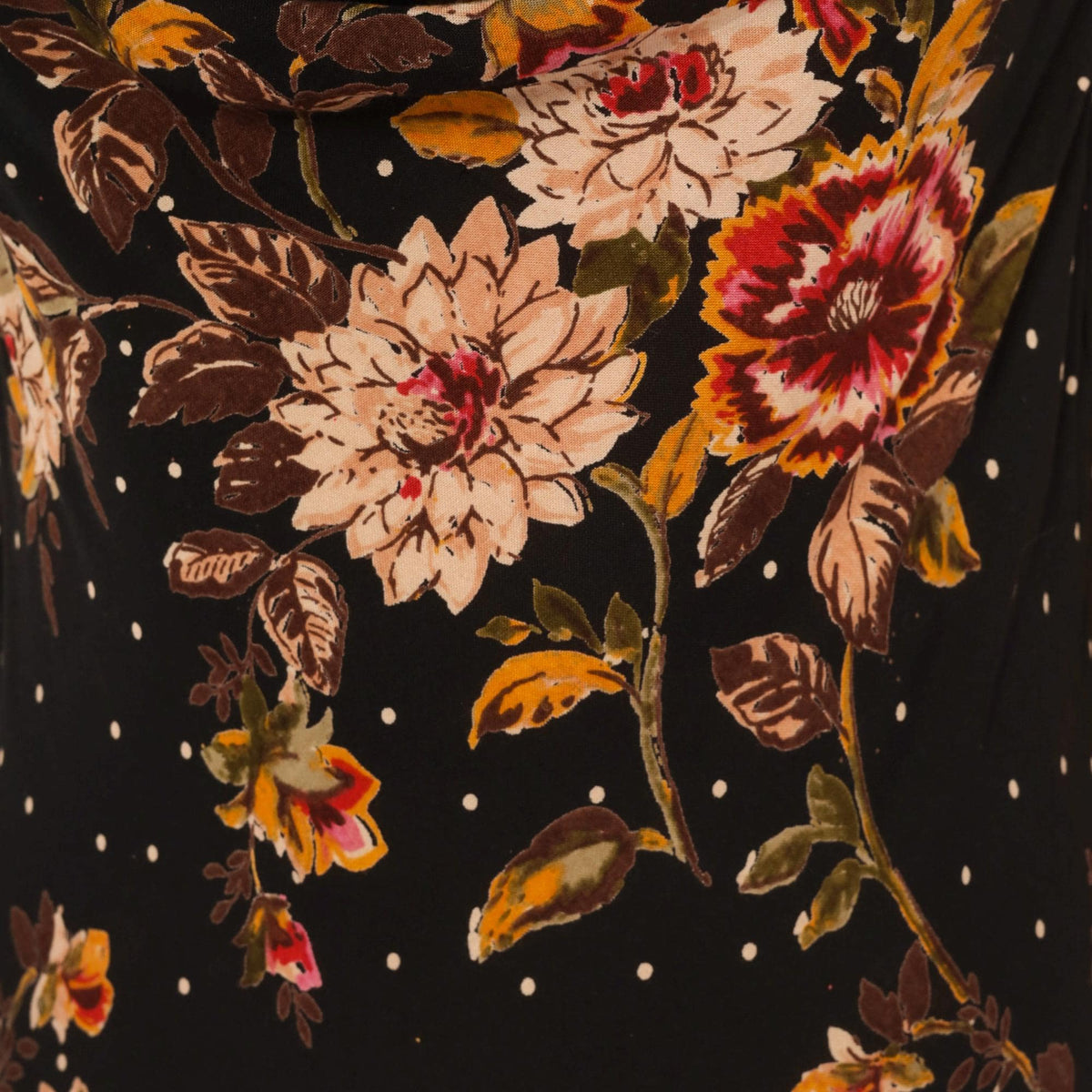 90s Black Floral Midi Dress Cowl Neck Handkerchief Hem Medium M