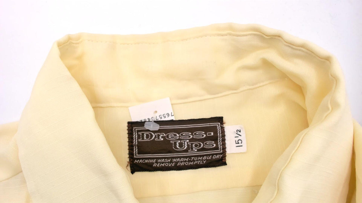 70s Dress-ups Yellow Button Up Shirt Semi Sheer Short Sleeve Pointed Collar Medium