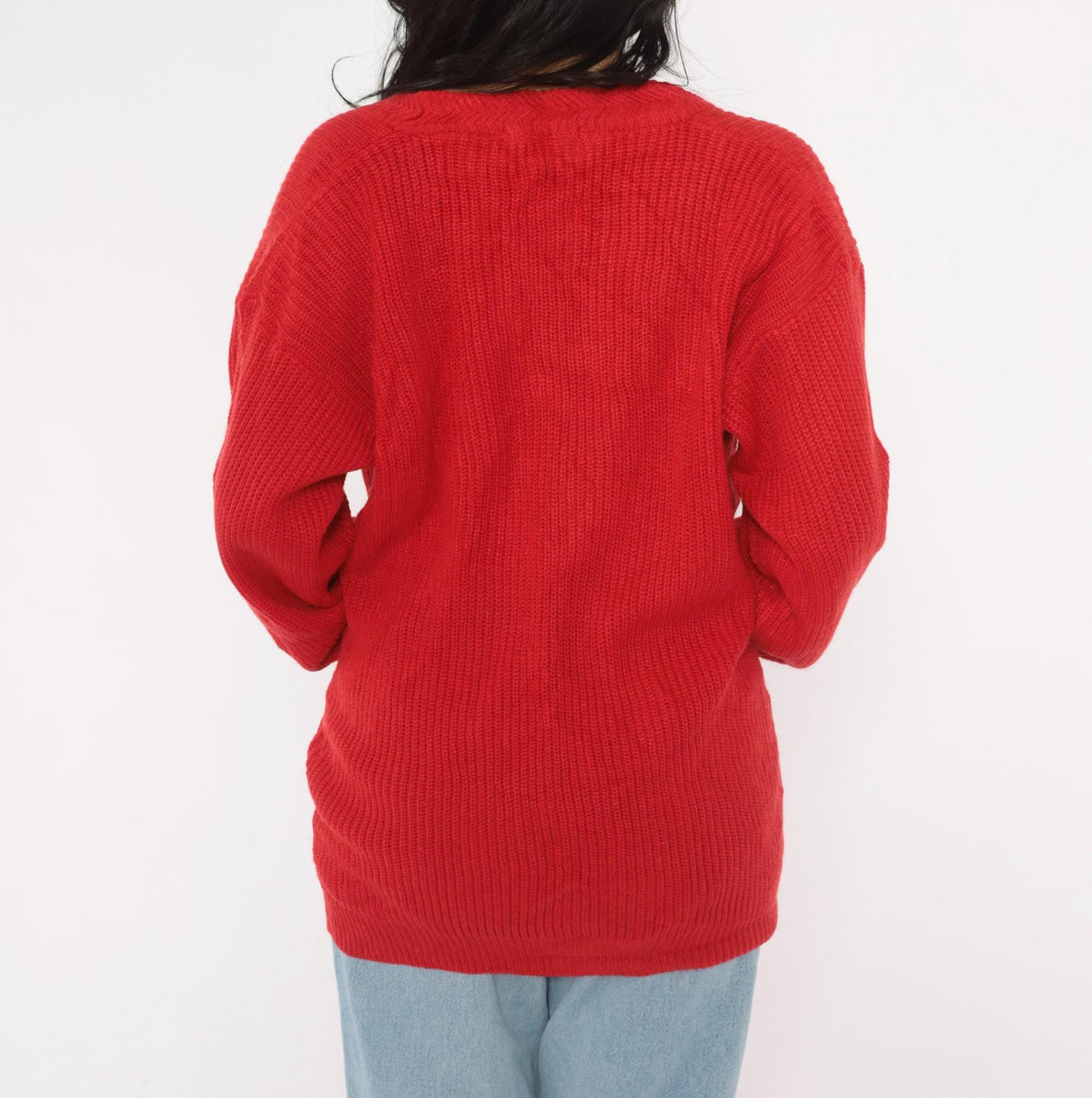 80s Steppingstones Red Chunky Knit Cardigan V-Neck Button Front Small
