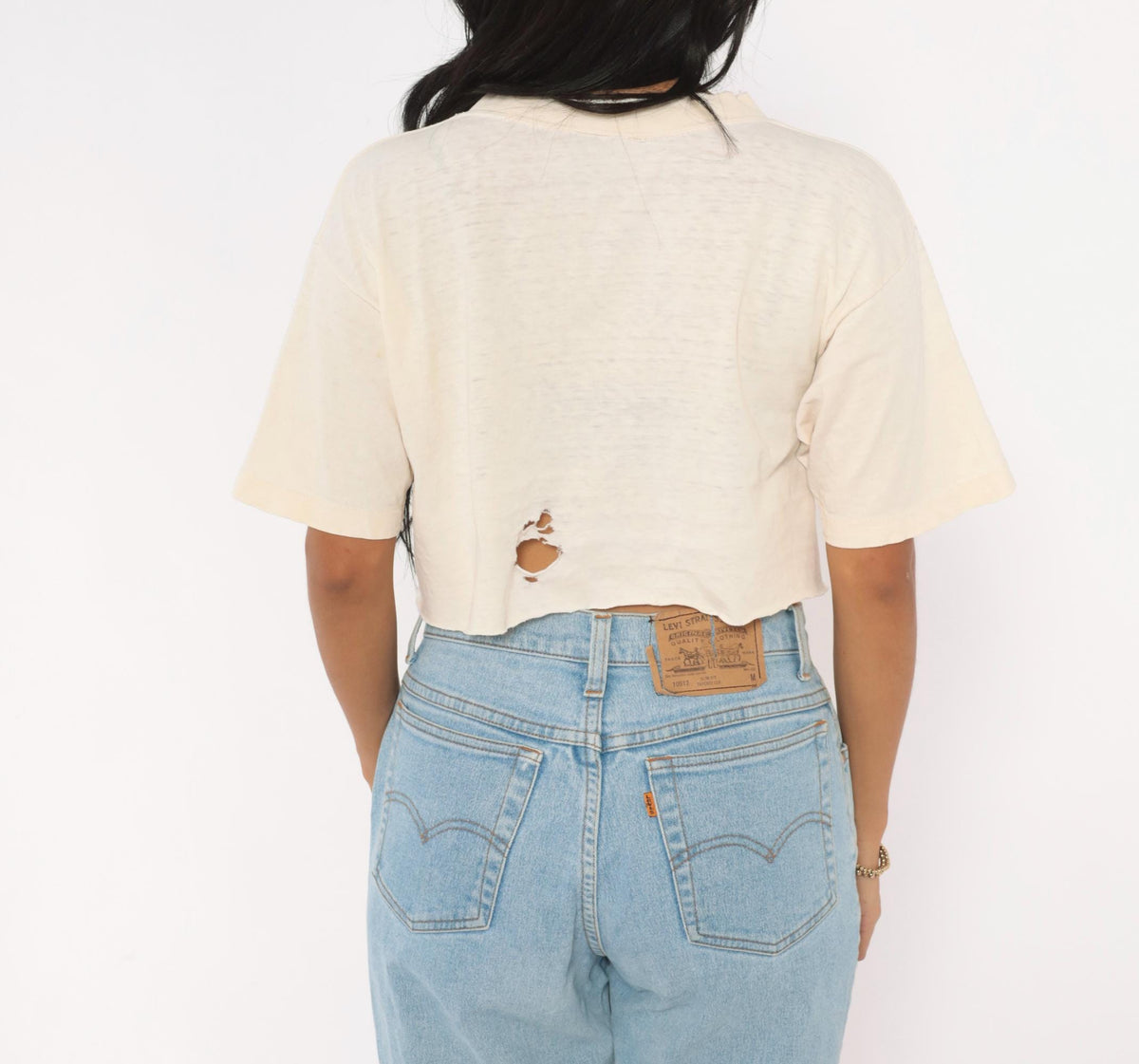 90s Audubon Ecology Camp Mountain Pine Tree Graphic Crop Top Cream Small