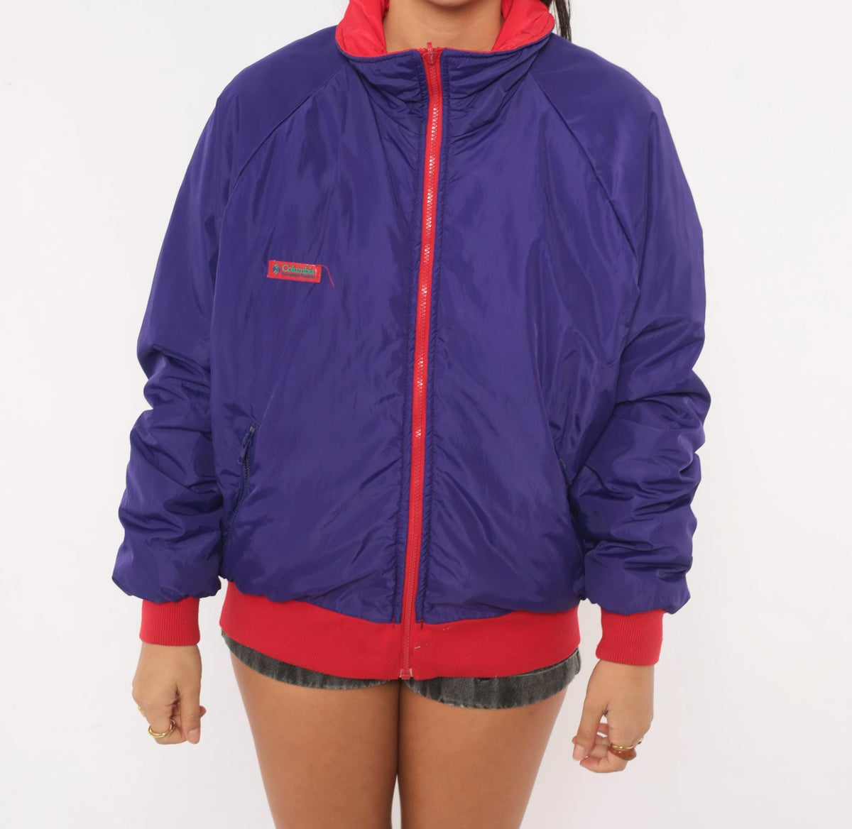 90s Columbia Reversible Bomber Jacket Red Purple Color Block Medium