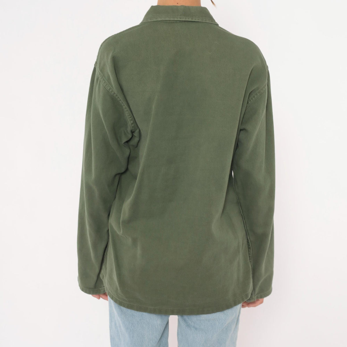 90s US Army Olive Green Button-Up Shirt Cotton Utility Field Top Small