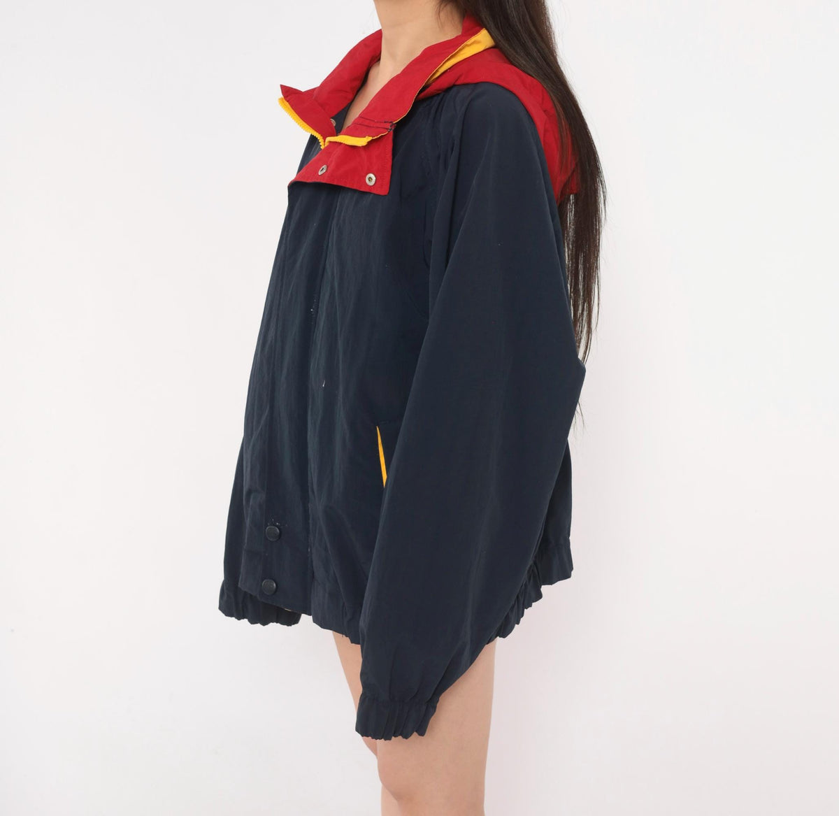 90s Croft & Barrow Navy Windbreaker Hooded Jacket Color Block Red Yellow Extra Large