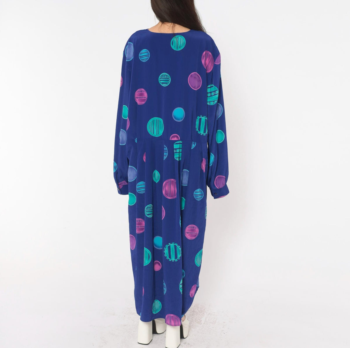 90s Stephanie Thomas Circle Print Dress Purple Blue Plus Size XXL