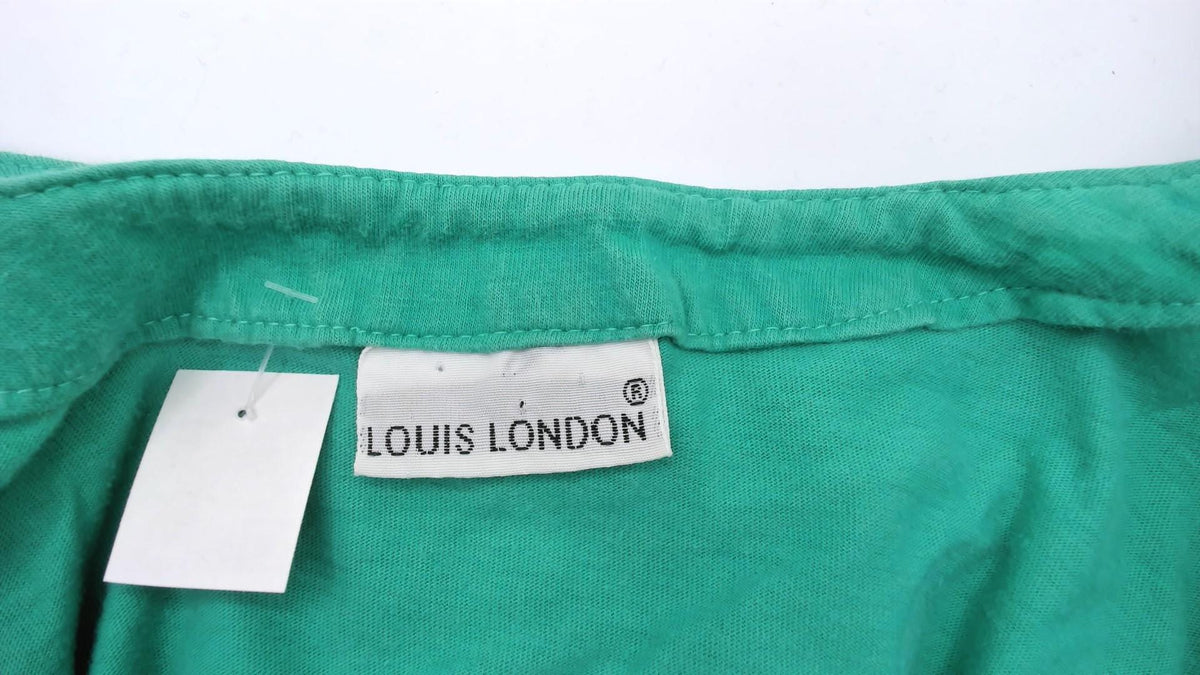 80s Louis London Green Cotton Midi Dress Button Front Drop Waist Extra Large