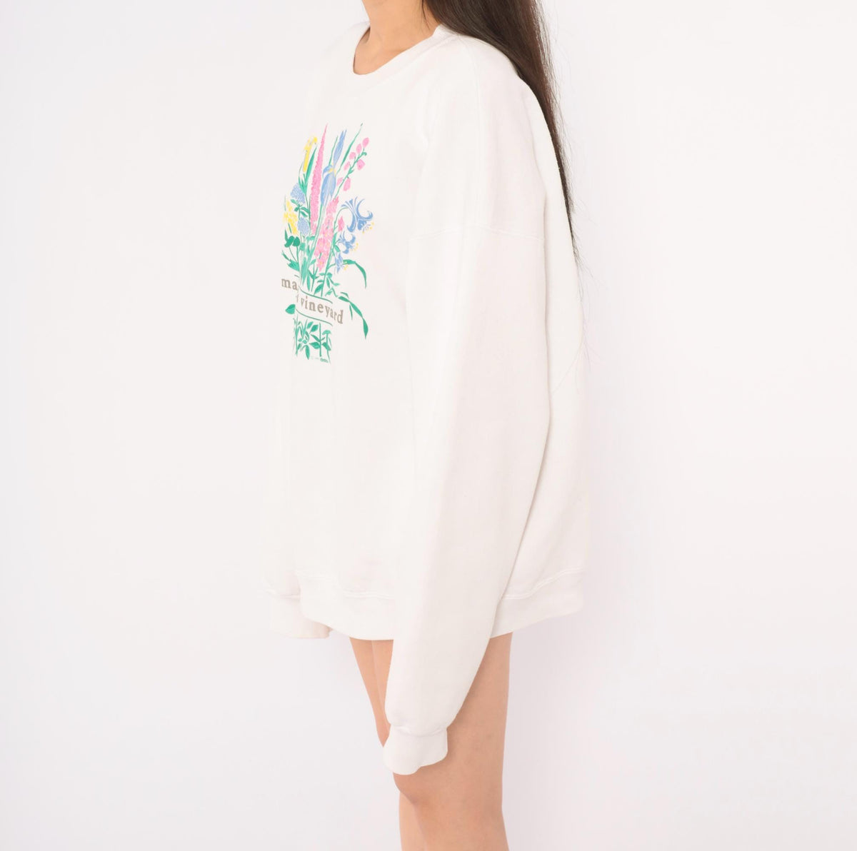 90s Lee Martha's Vineyard Floral Sweatshirt White Wildflower Graphic Large