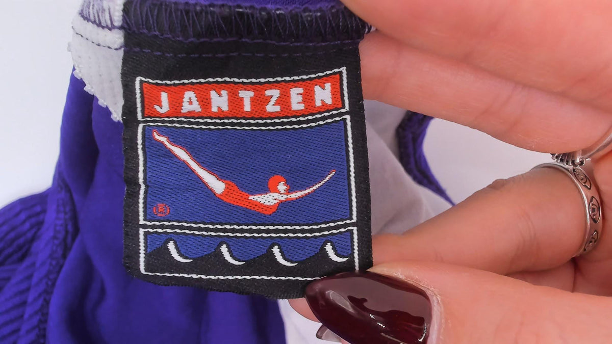 90s Jantzen Purple Metallic One Piece Swimsuit Ribbed Scoop Neck Medium