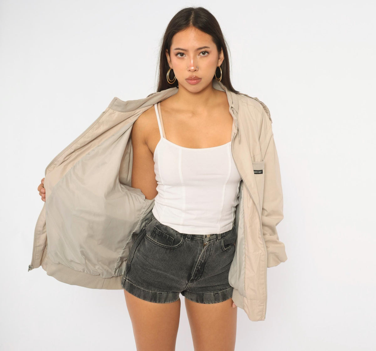 80s Members Only Bomber Jacket Beige Raglan Zip Front Plus Size XXL