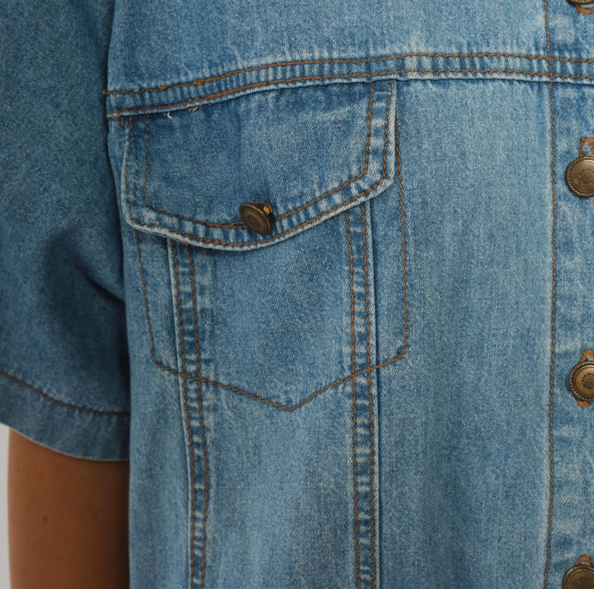 90s Switch II Denim Shirt Light Wash Cotton Short Sleeve Plus Size XXL