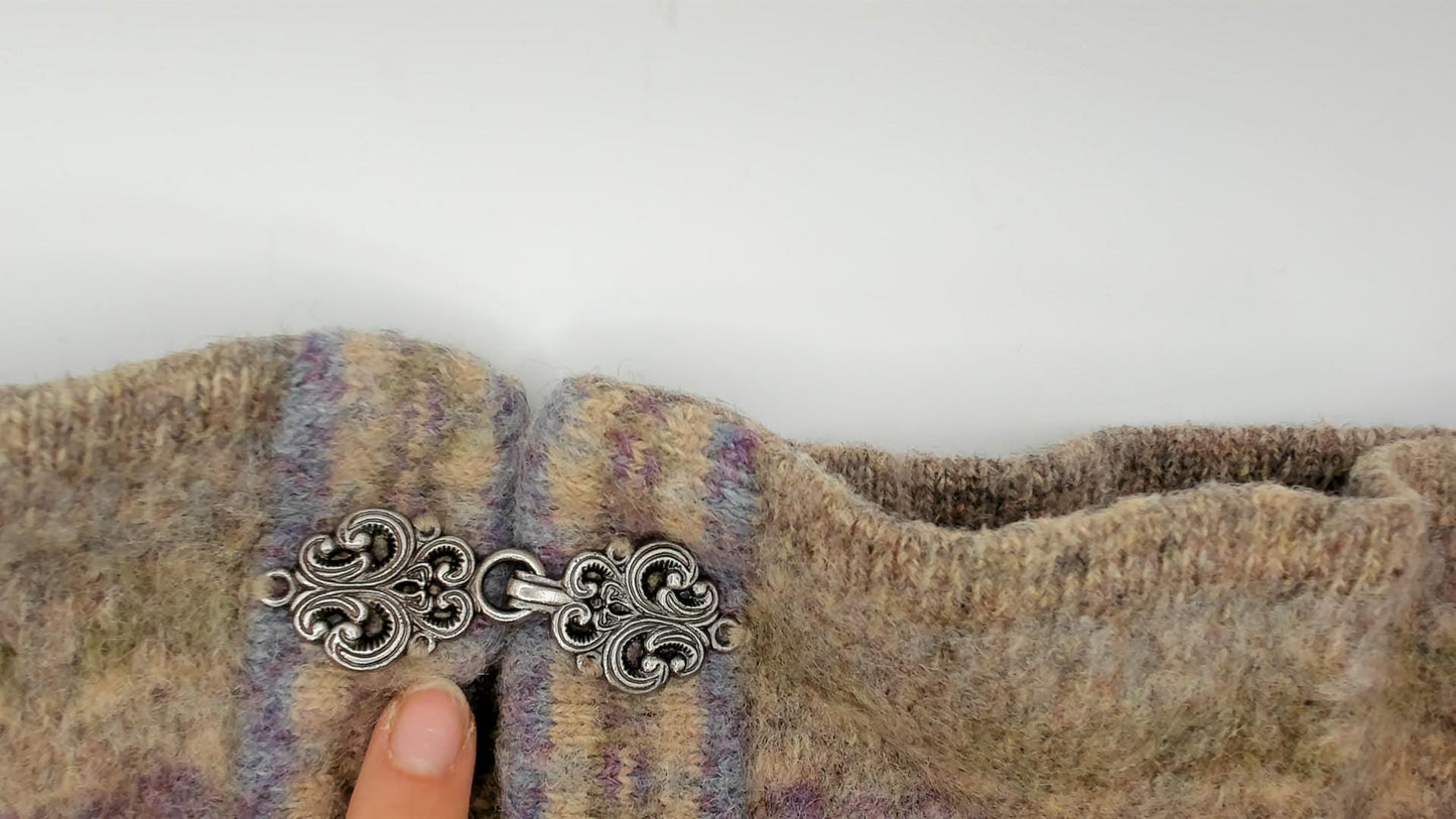 Y2K Wool Cardigan Frog Closure Sage Lavender Striped Cropped Petite Medium
