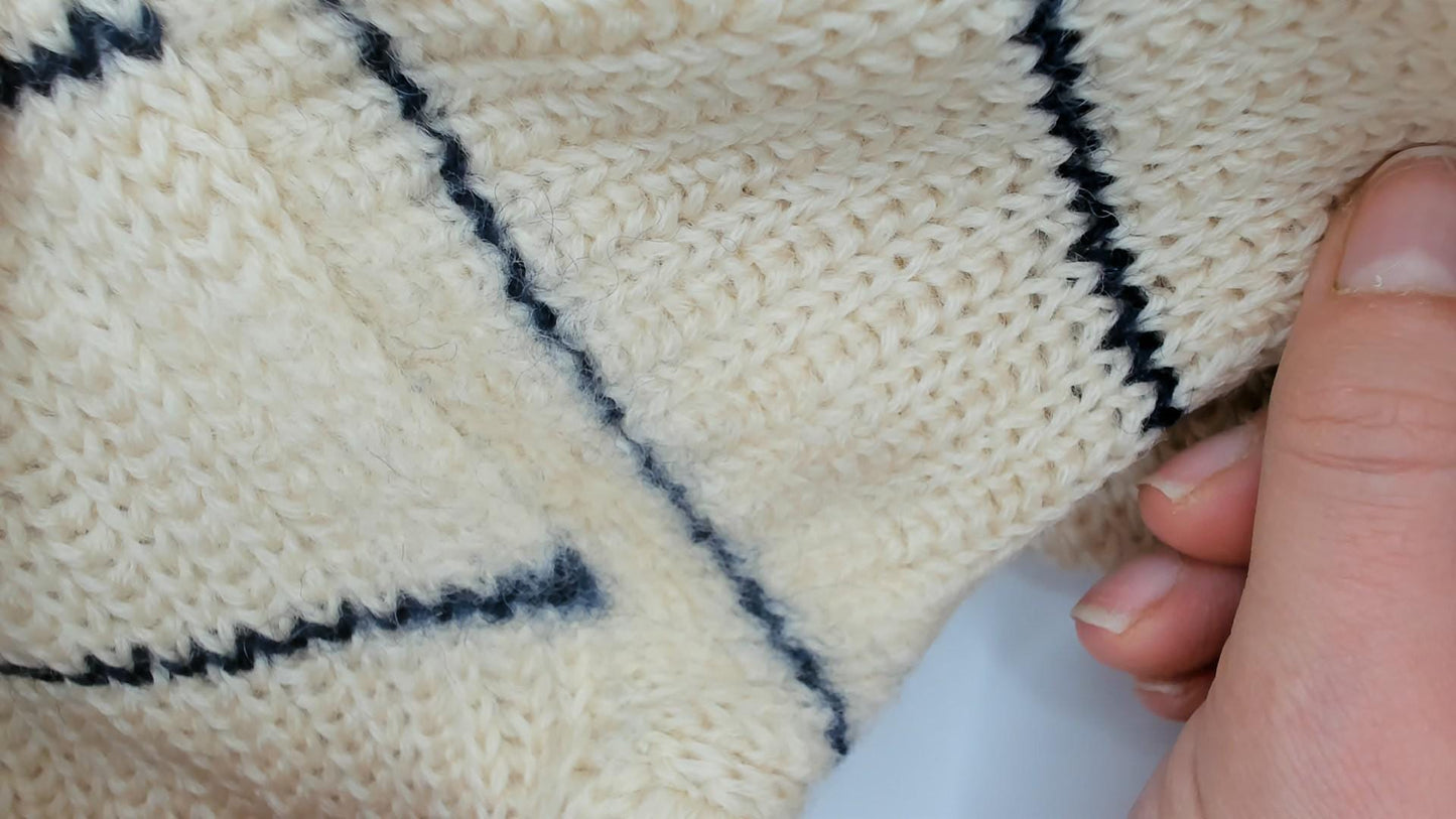 80s Hardy Amies London Wool Shawl Collar Sweater Cream Striped Medium