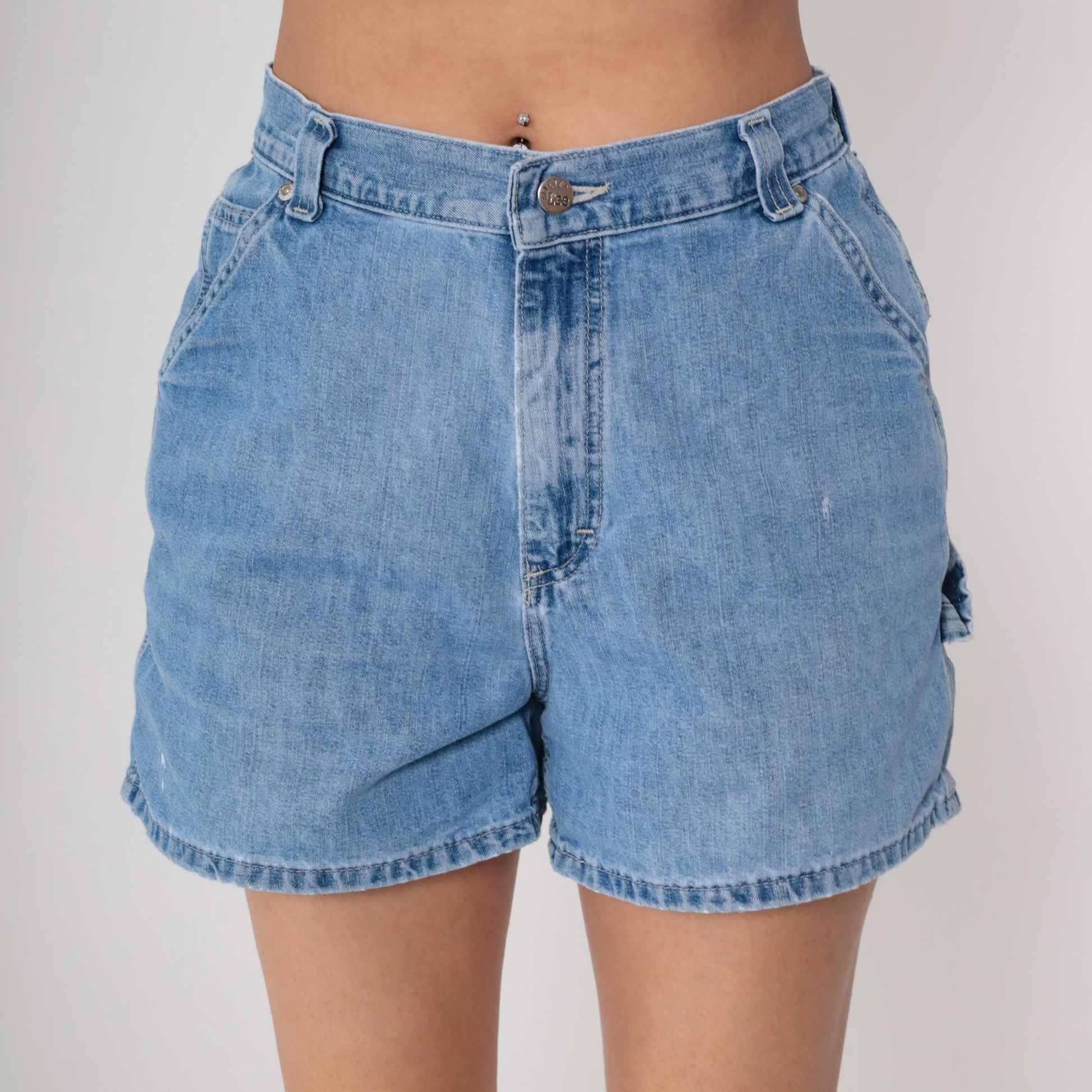 Lee 90s Blue Denim Cargo Shorts High Waist Elastic Medium