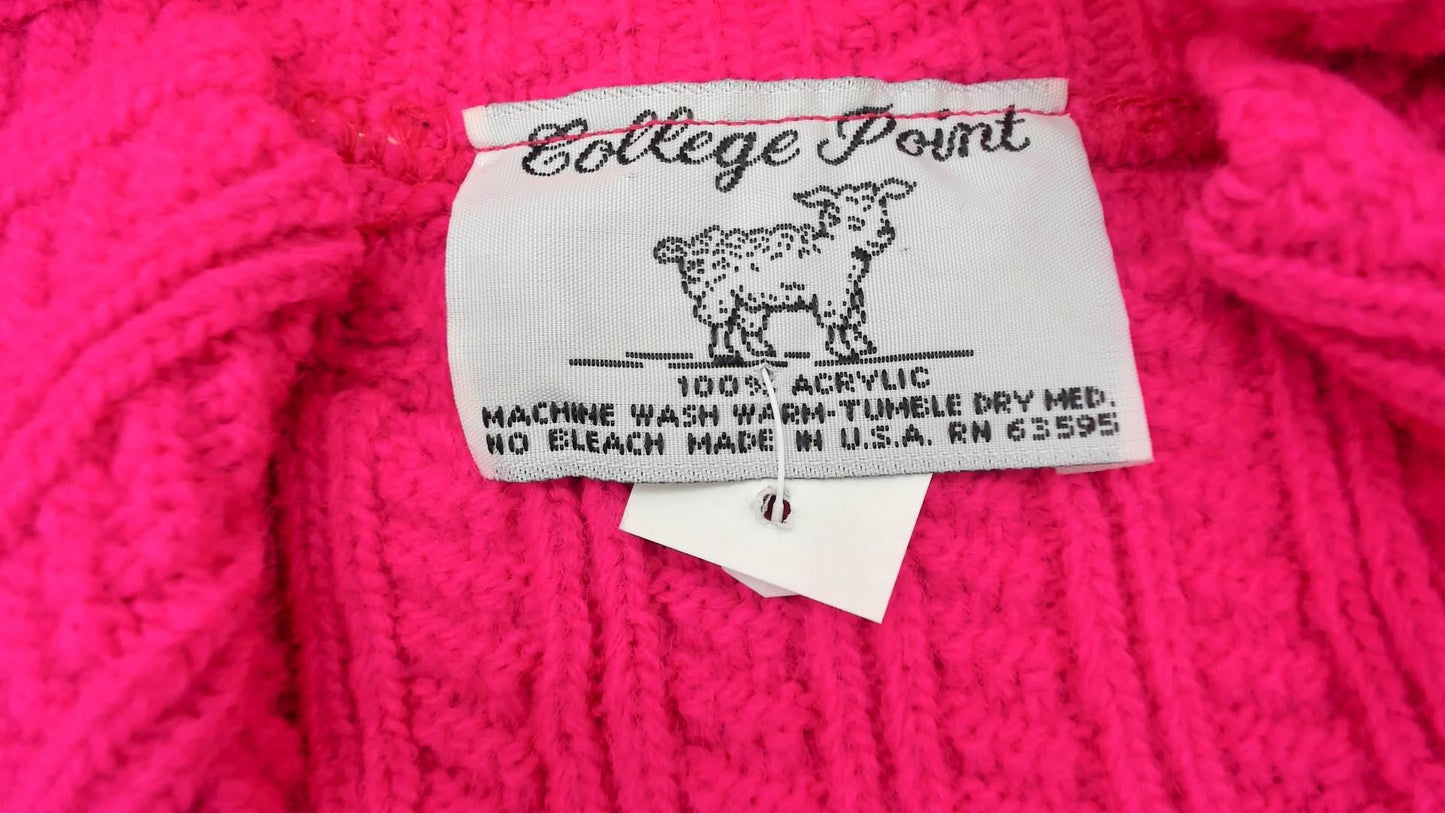 90s Hot Pink Mock Neck Sweater Textured Geometric Knit Medium M