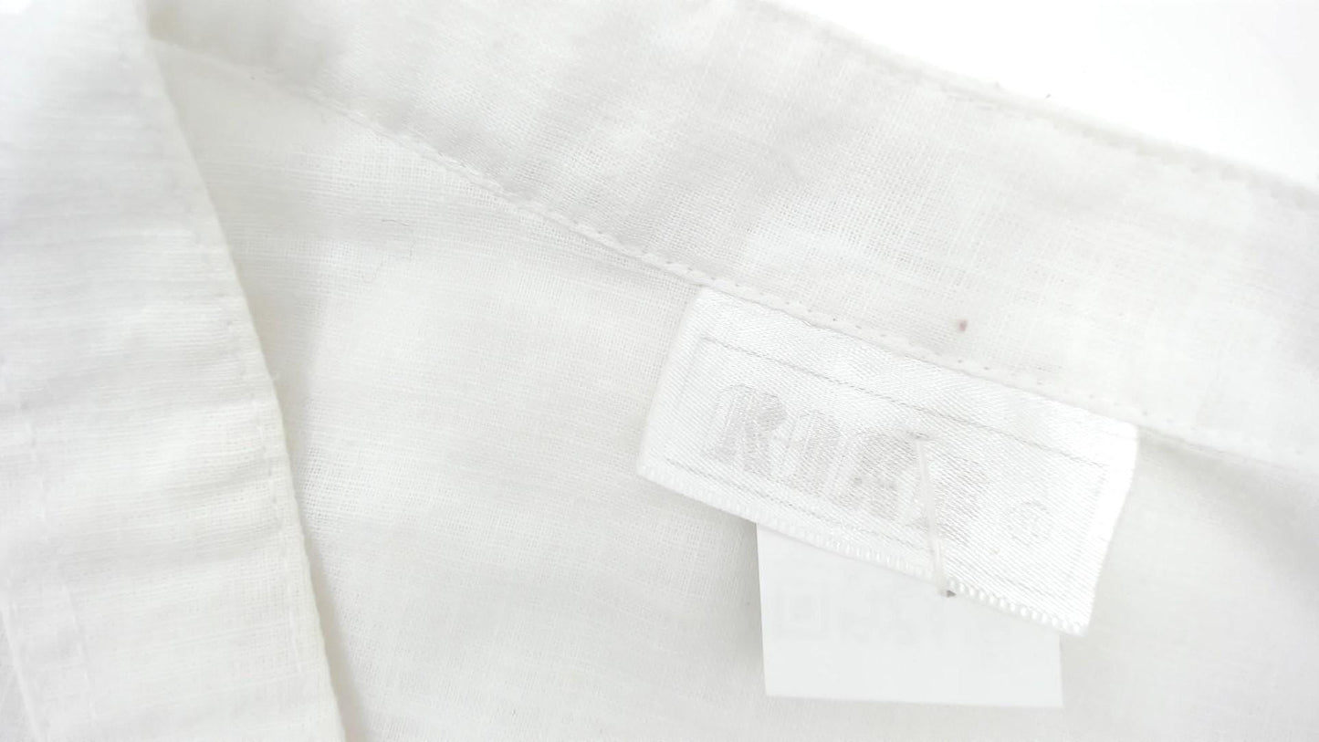90s White Pink Rose Embroidered Button Down Blouse Mandarin Collar Large L