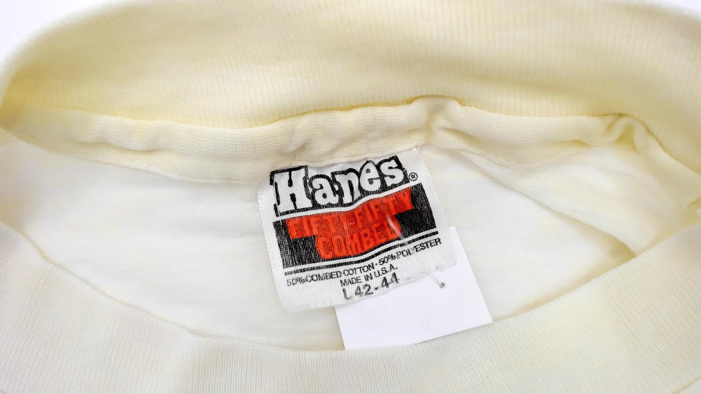 80s San Diego 10K Run Yellow Rainbow Stripe Graphic Tee Large L