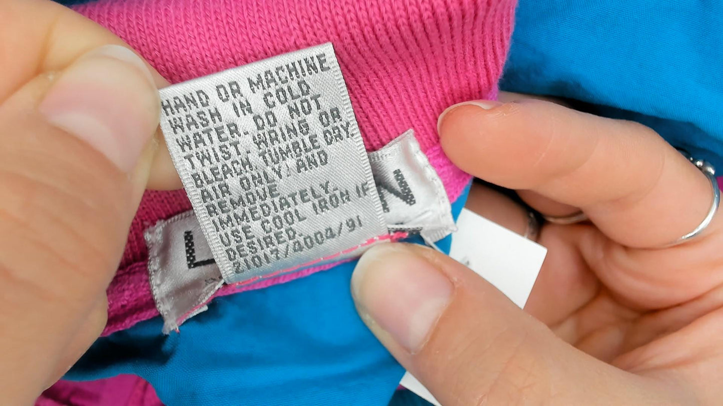90s Lavon Color Block Polo Hot Pink Teal Nylon Short Sleeve Medium M