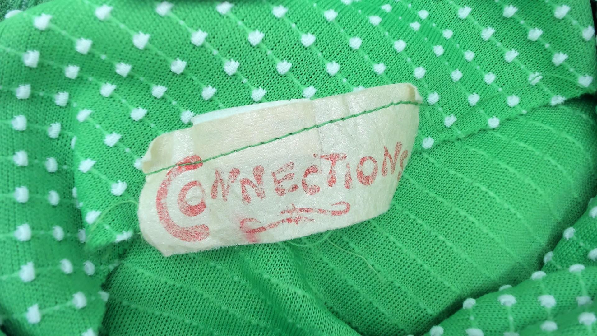 70s Connections Mini Dress Kelly Green Polka Dot Mod Collar XS