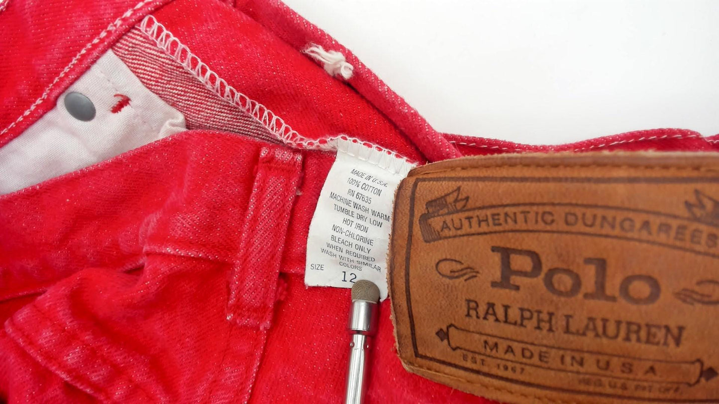 90s Polo Ralph Lauren Red Denim Jeans High Waist Straight Leg Large L