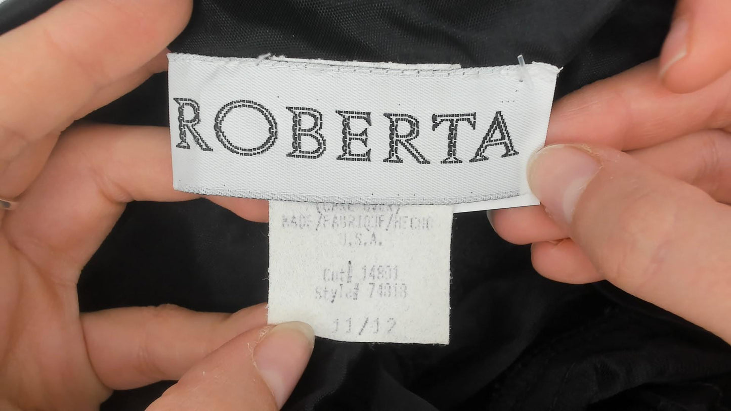 90s Roberta Black Velvet Maxi Gown Silver Embroidered Cross-Back Medium