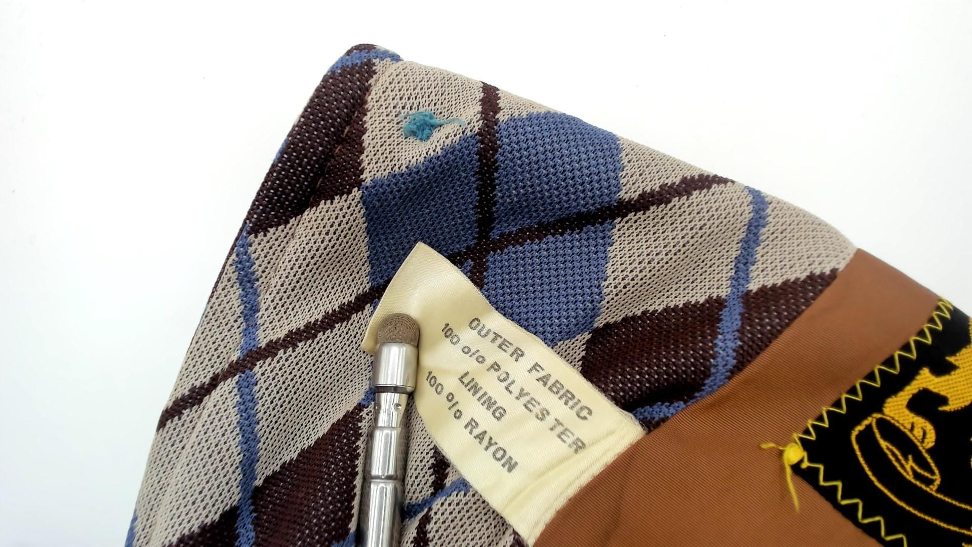 70s Hispacor Argyle Blazer Blue Brown Beige Diamond Pattern Medium