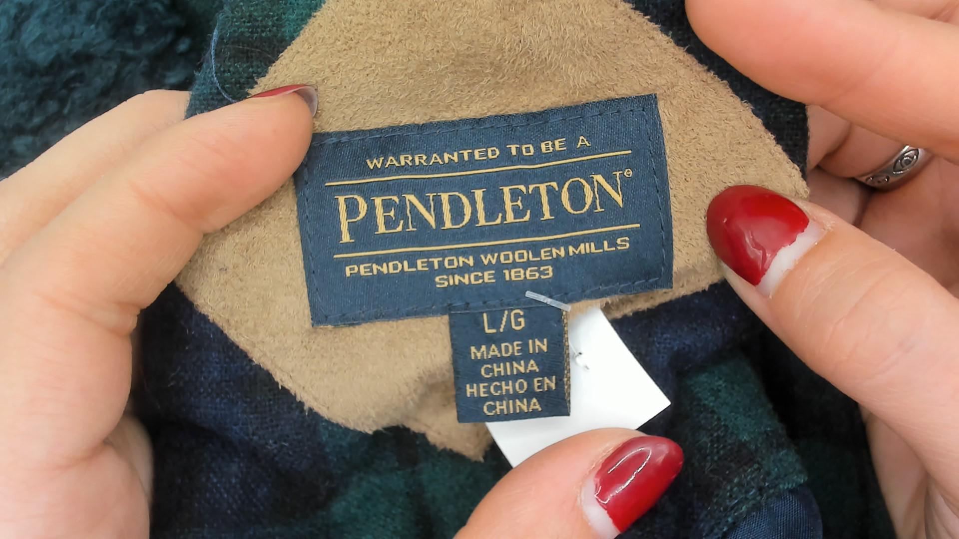 Pendleton Y2K Teal Fleece Jacket Plaid Collar Zip Large L