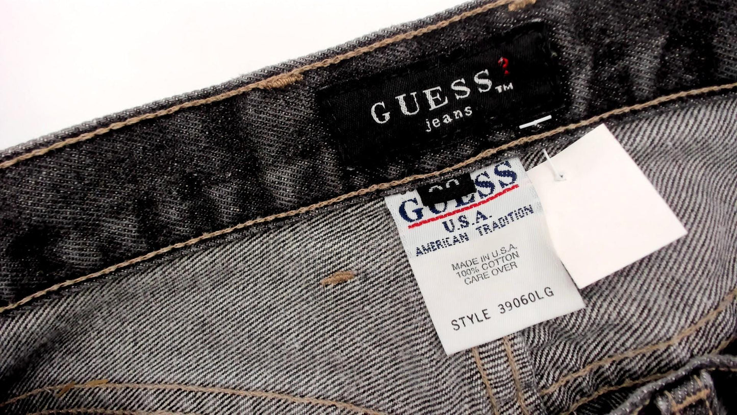 90s Guess Black Straight Leg Jeans High Waist Denim Yellow Stitching Size 29