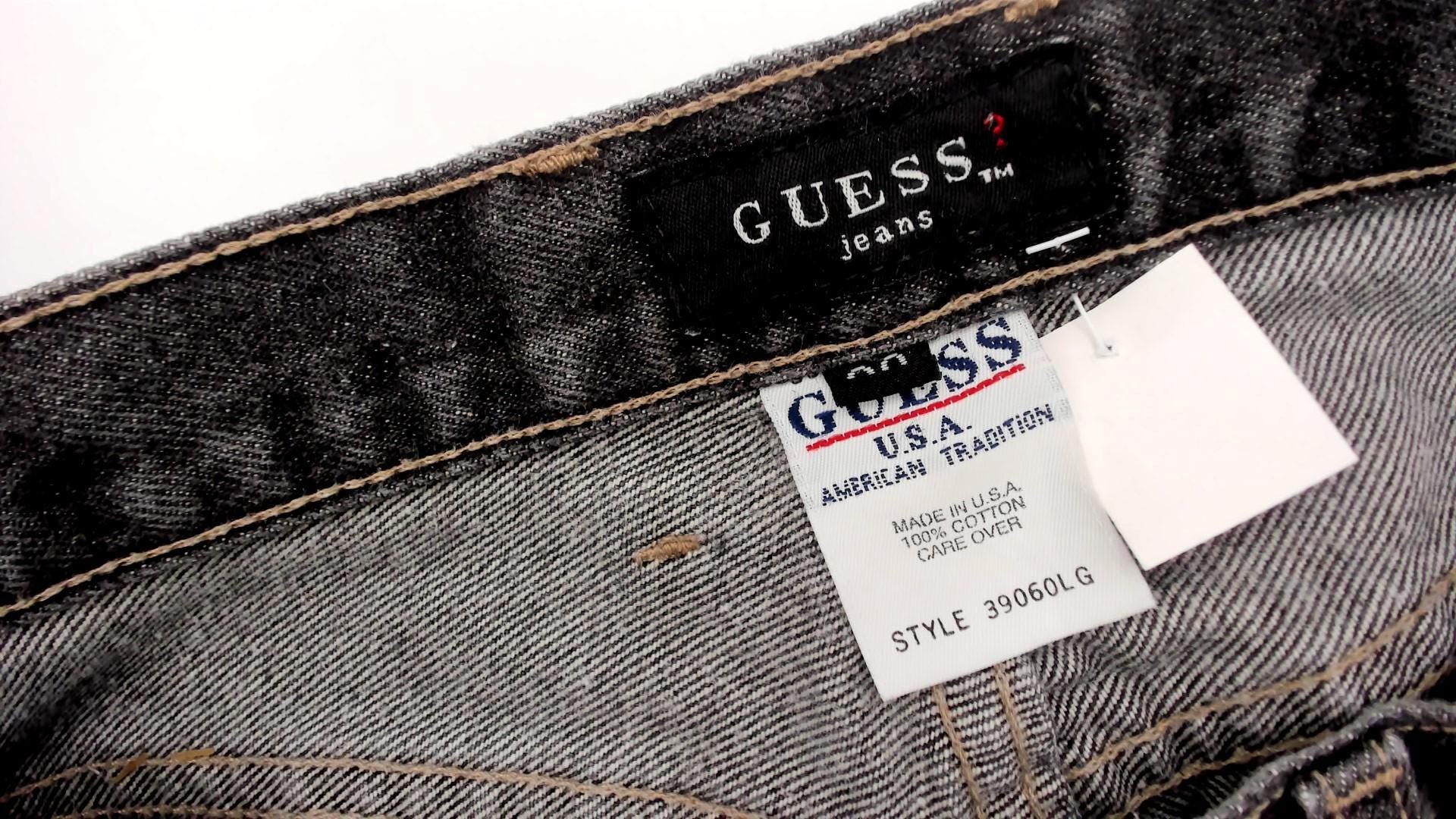 90s Guess Black Straight Leg Jeans High Waist Denim Yellow Stitching Size 29