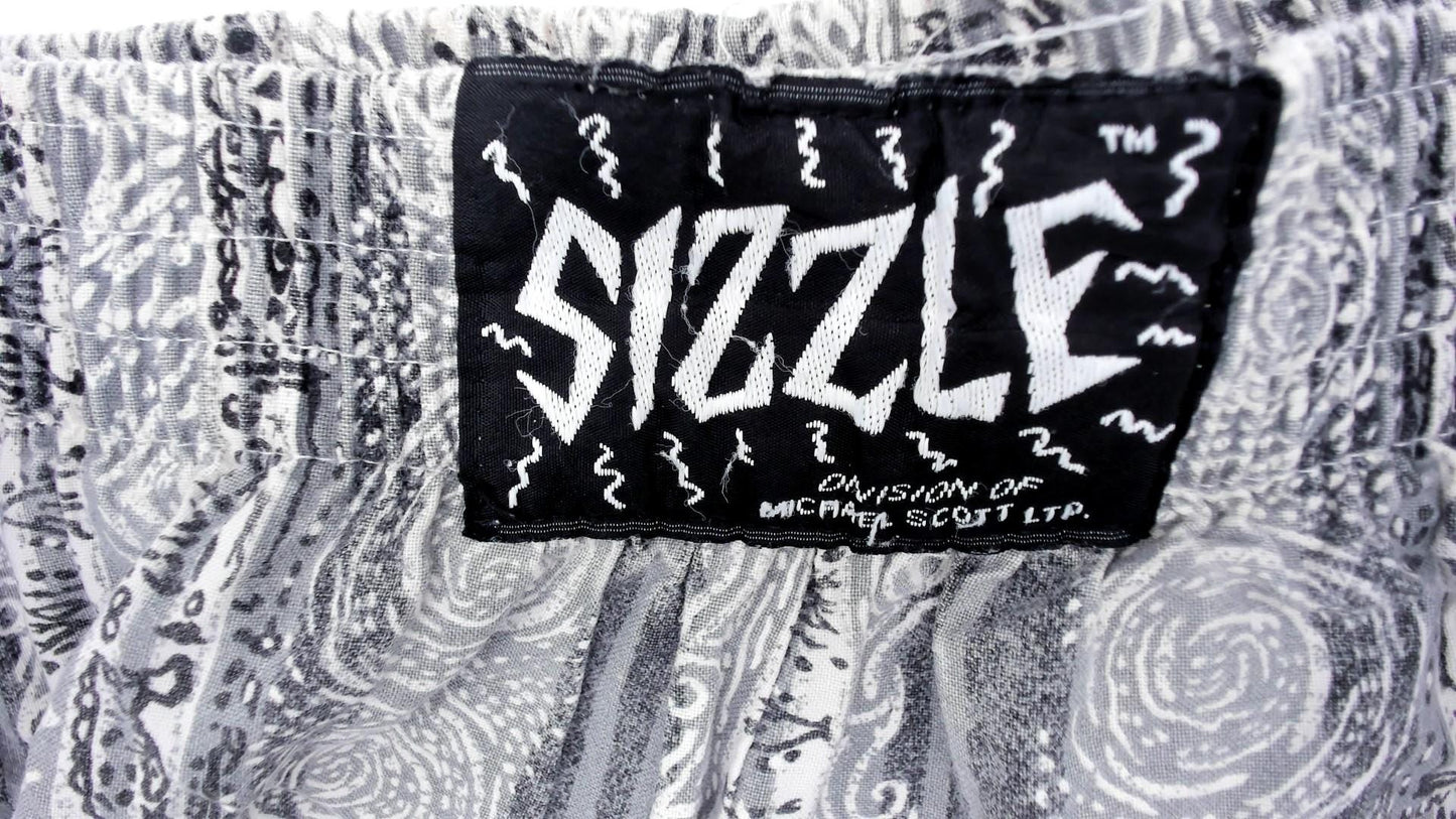 90s Sizzle Geometric Print Lounge Pants Grey White Elastic Waist Large