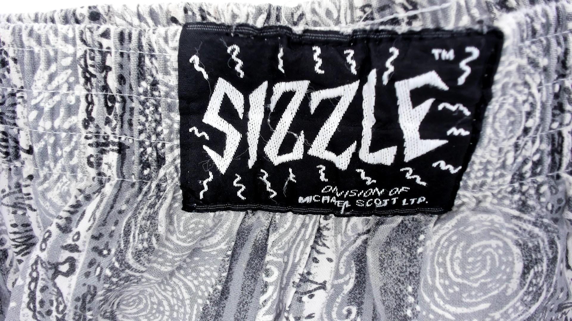 90s Sizzle Geometric Print Lounge Pants Grey White Elastic Waist Large