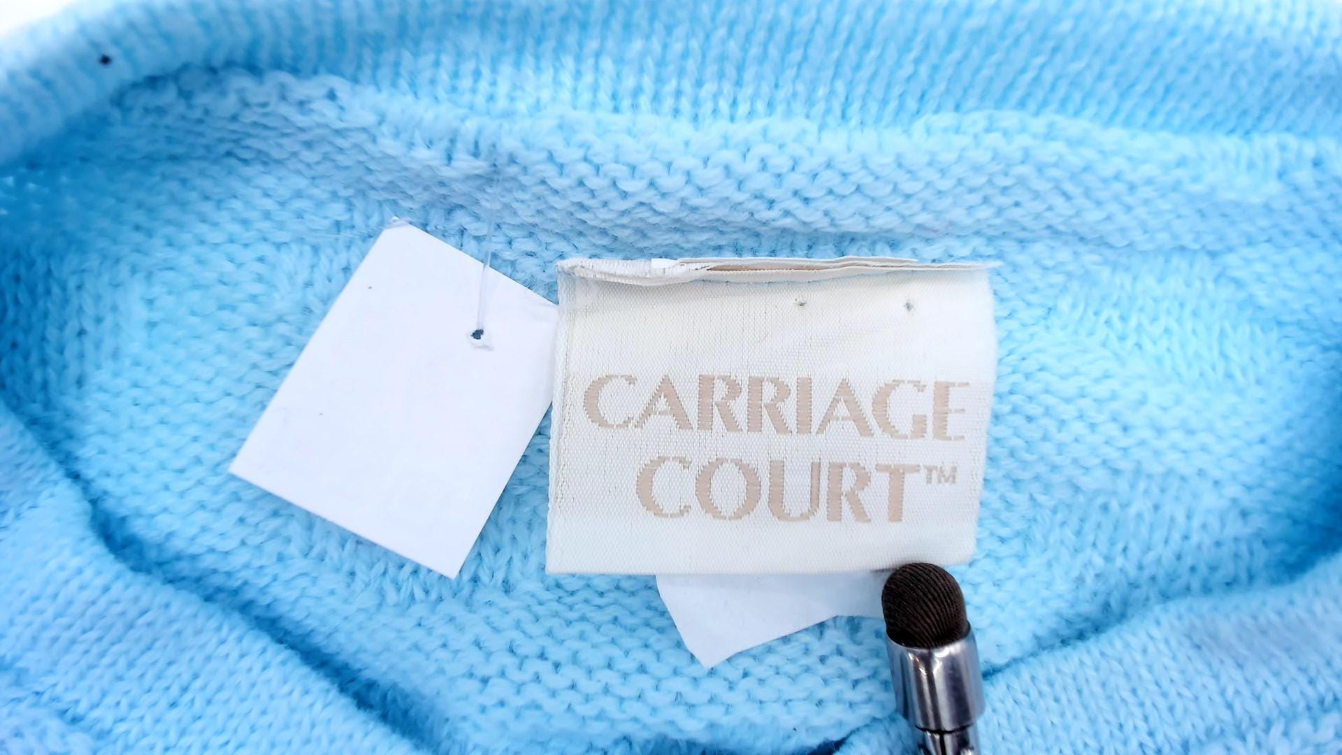 80s Pale Blue Cable Knit Cardigan Button Front Long Sleeve Large L