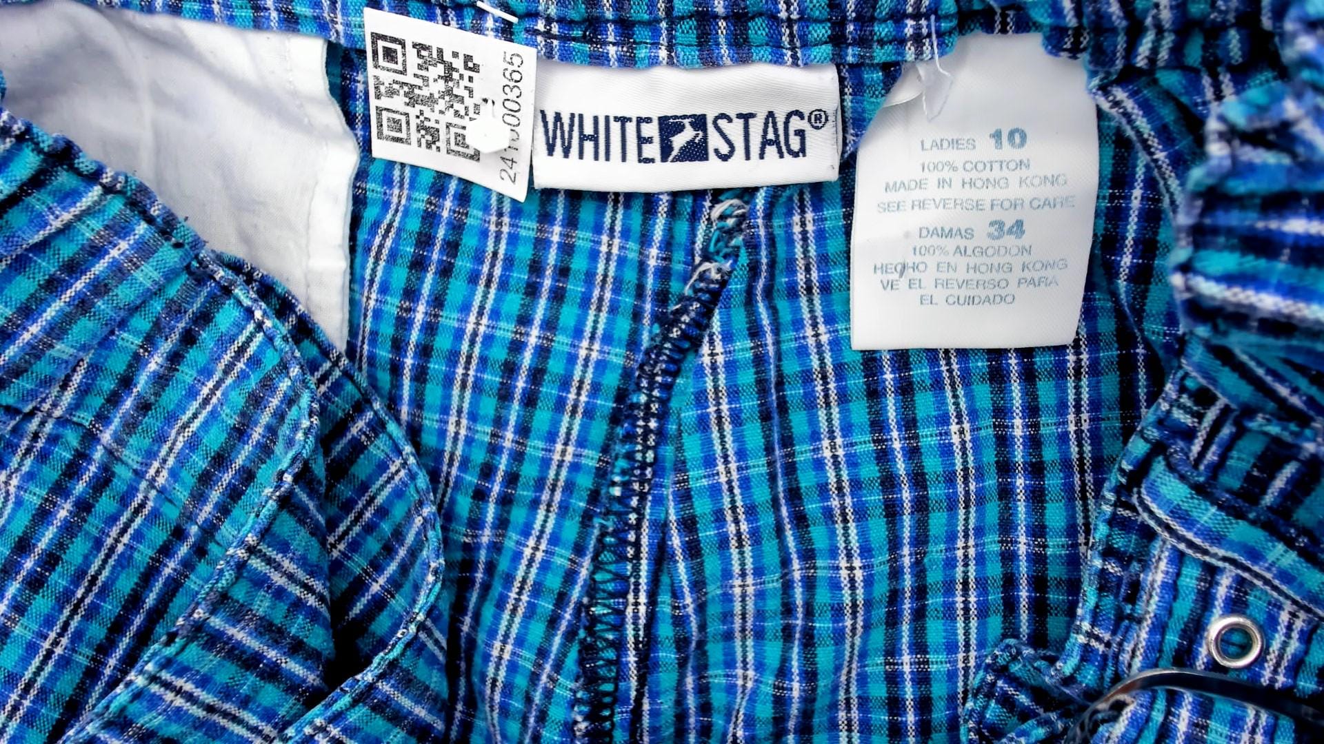 Y2K White Stag Blue Plaid Skort High Waisted Cotton Mini Medium