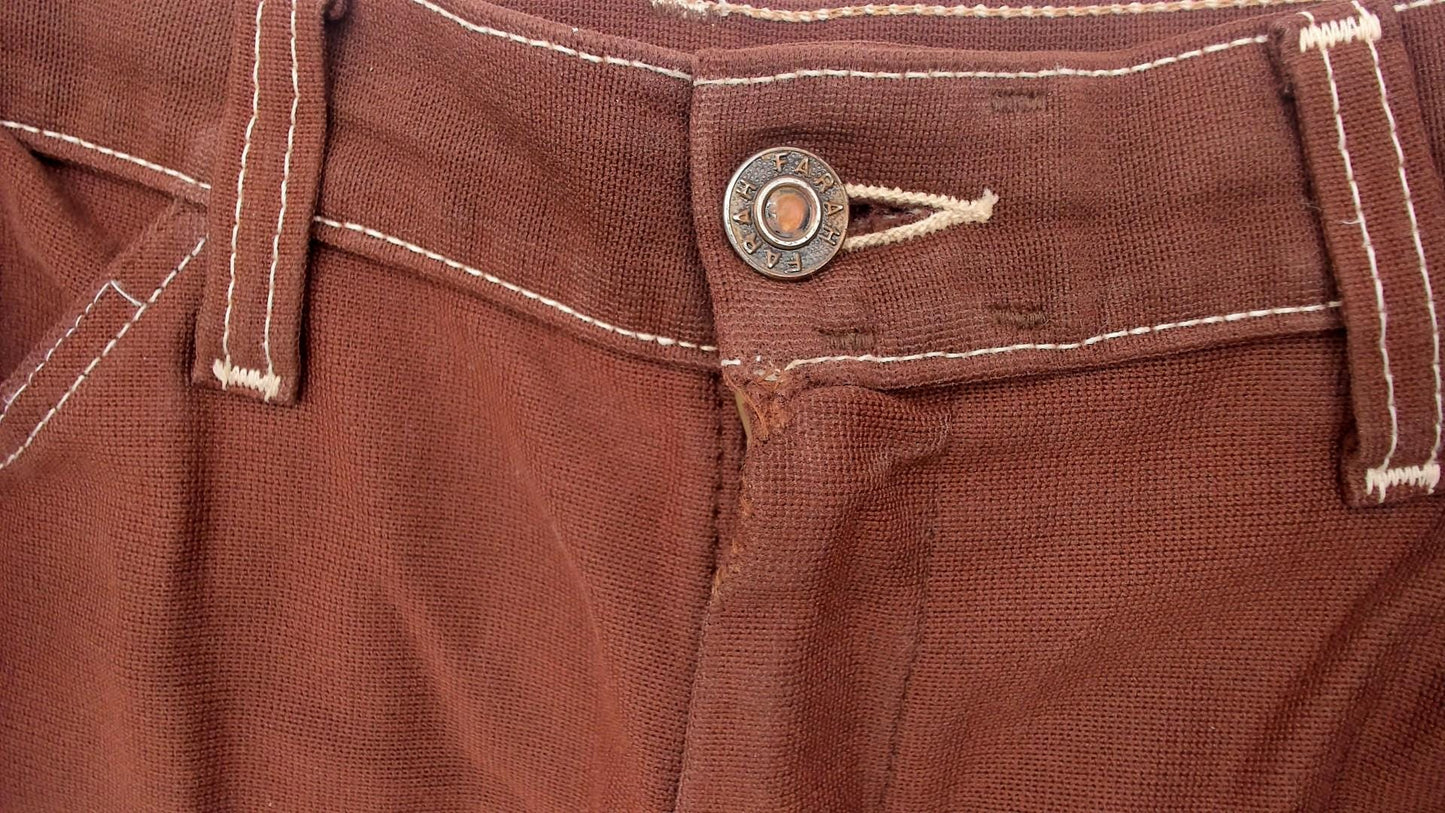 70s Farah Brown Flare Pants White Contrast Stitching Low Rise Medium