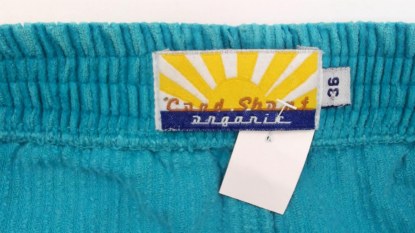 80s Turquoise Corduroy Shorts High Waisted Mini Elastic Waist Large