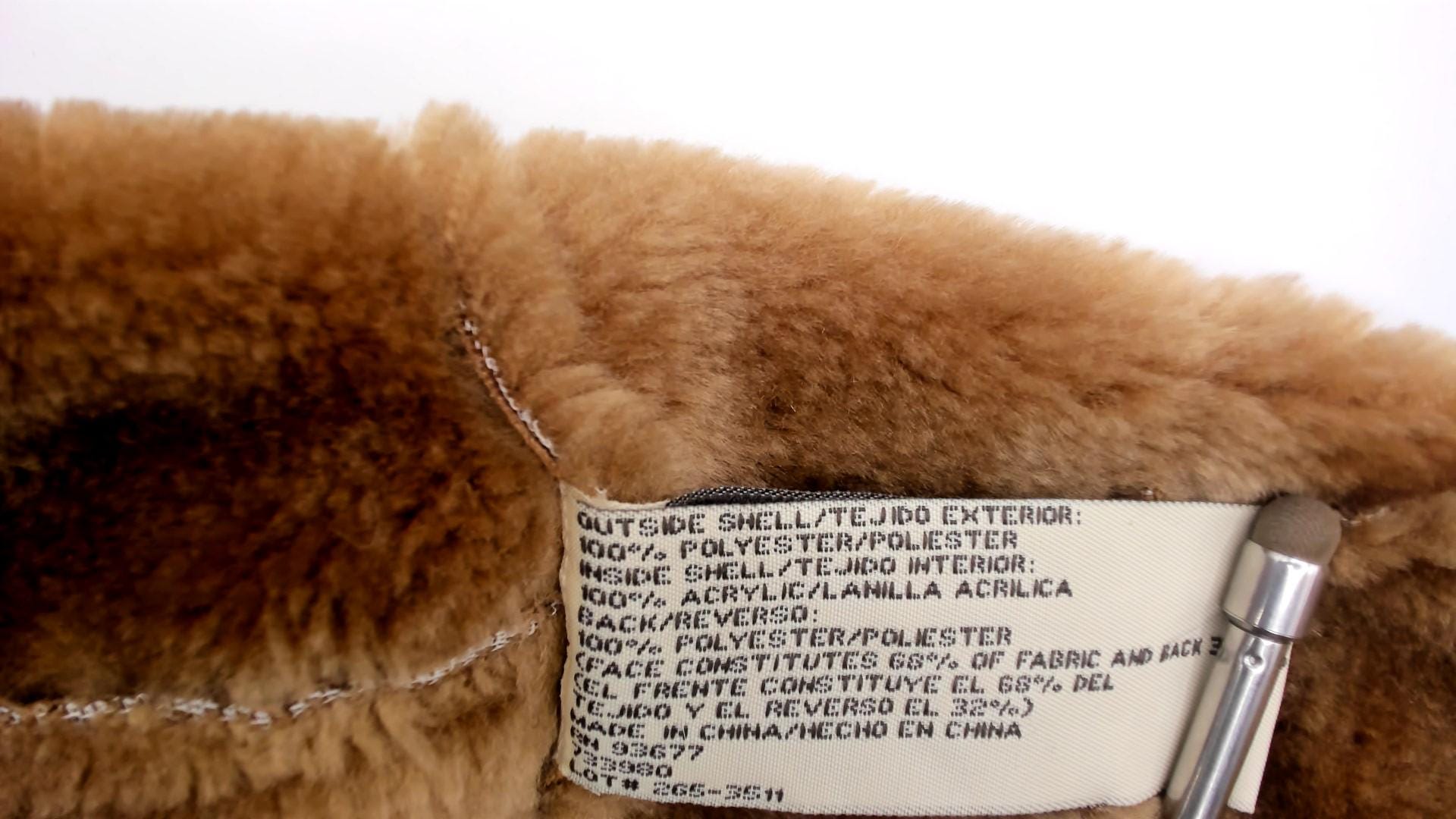 Y2K St Johns Bay Tan Faux Shearling Coat Fur-Trimmed Collar Petite Large