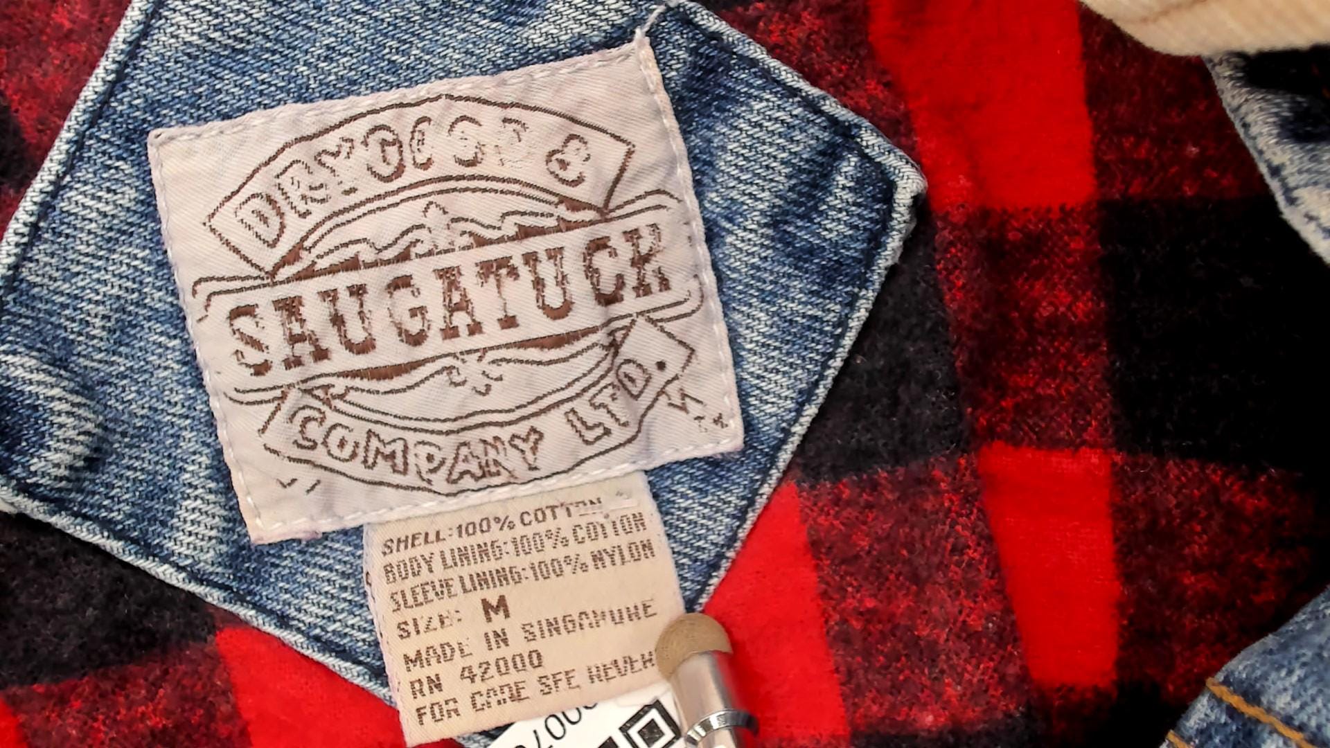 90s Denim Trucker Jacket Corduroy Collar Flannel Lined Medium Blue