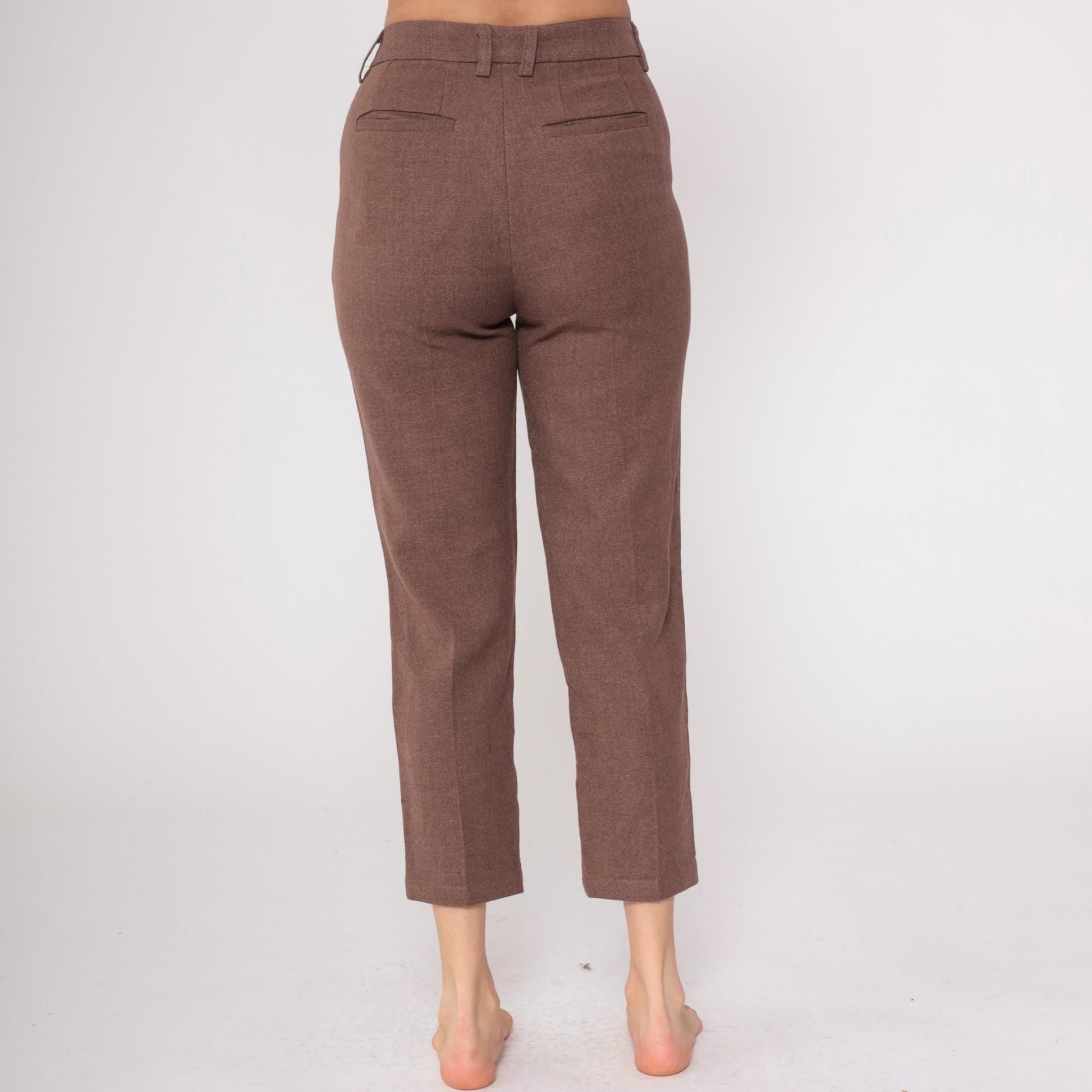 Y2K Brown Pleated Cropped Trousers Straight Leg High Waist Medium M