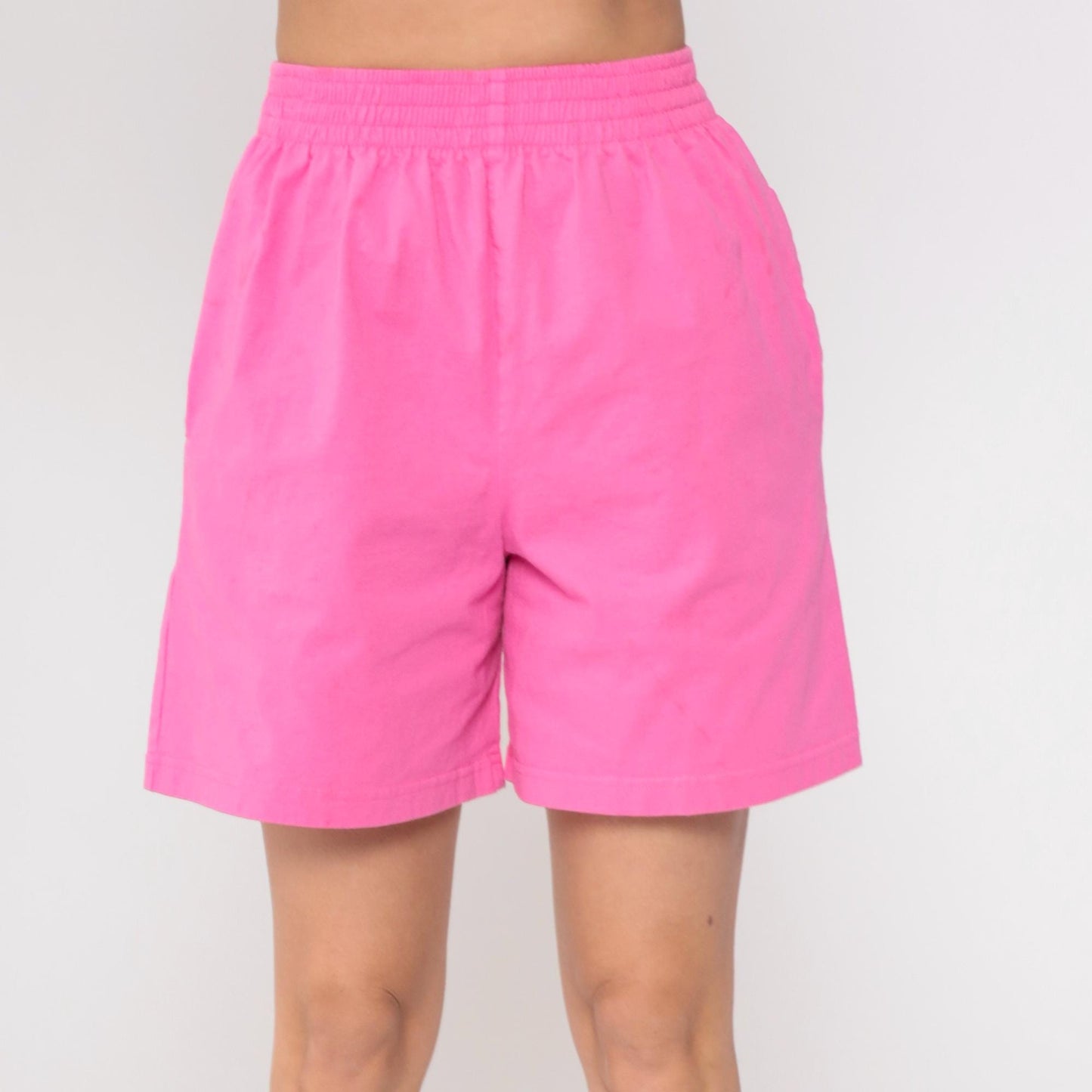 90s Hot Pink Cotton Shorts High Rise Bermuda Elastic Waist Medium