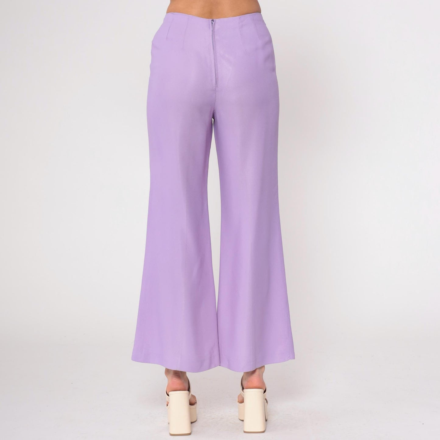 1970s Lavender High-Waisted Wide-Leg Flared Trousers Small