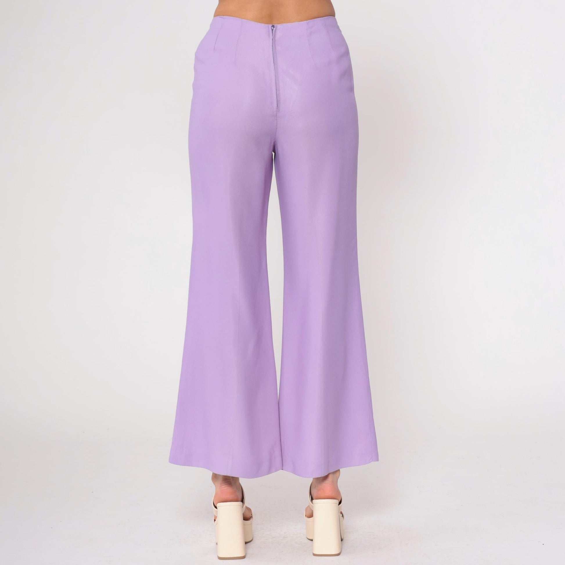 1970s Lavender High-Waisted Wide-Leg Flared Trousers Small