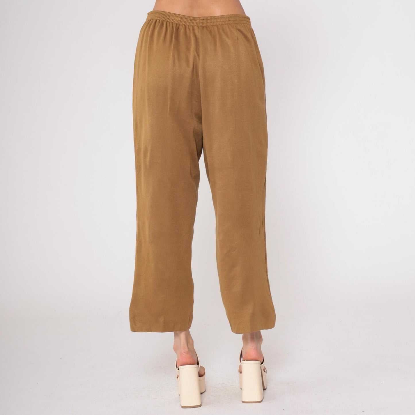 90s Alfred Dunner Tan Knit Pants Elastic Waist Cropped Ankle Large