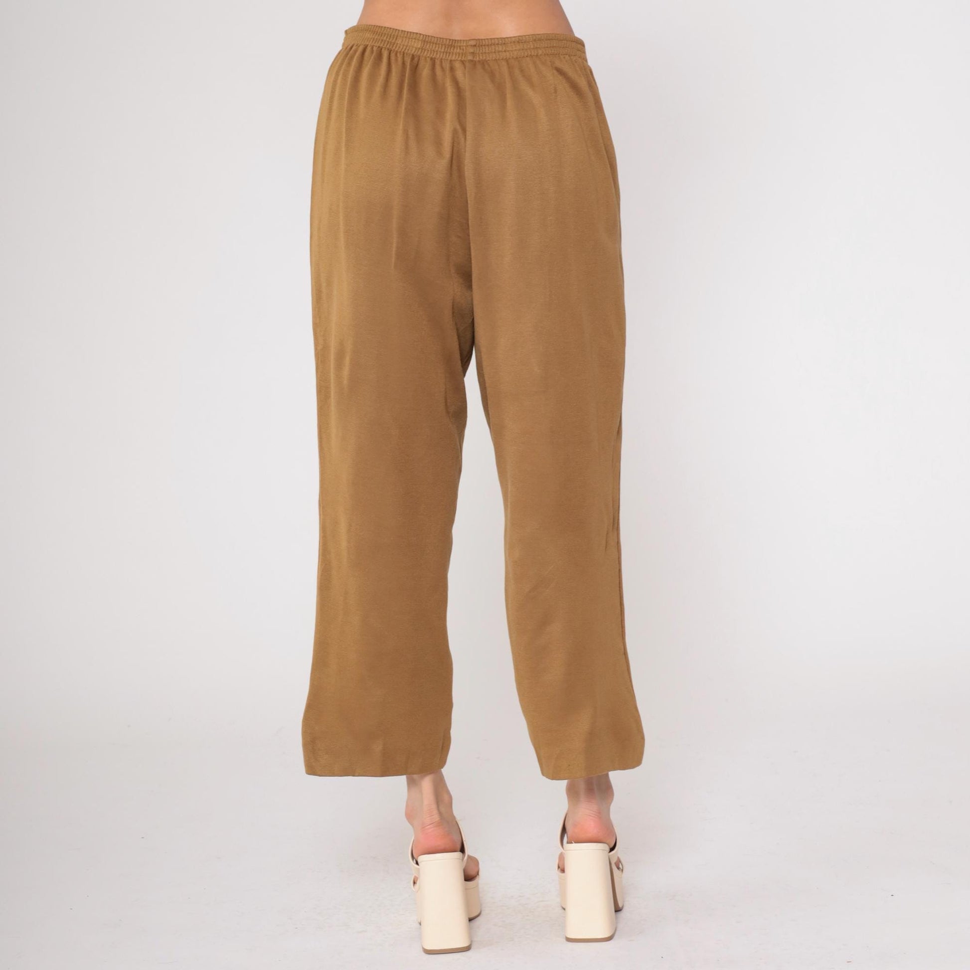 90s Alfred Dunner Tan Knit Pants Elastic Waist Cropped Ankle Large