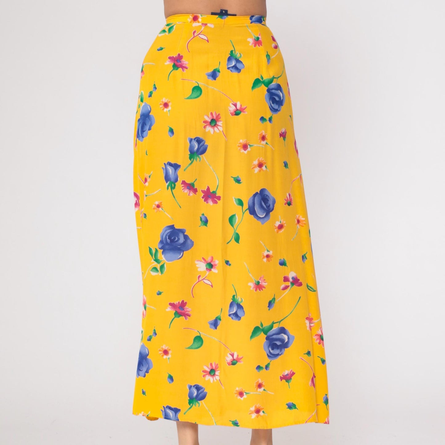 90s Breeches Yellow Floral Maxi Skirt Button Front Small