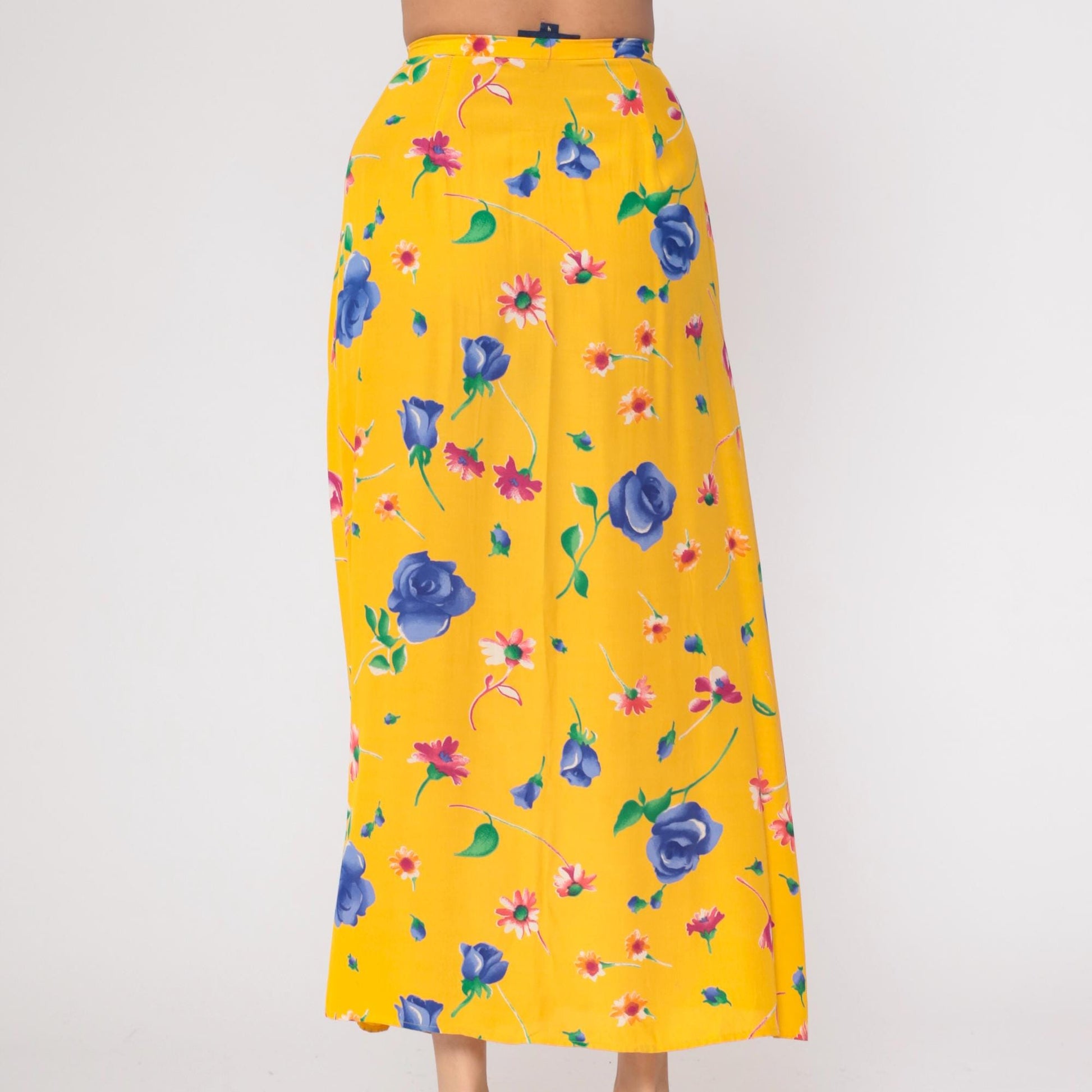 90s Breeches Yellow Floral Maxi Skirt Button Front Small